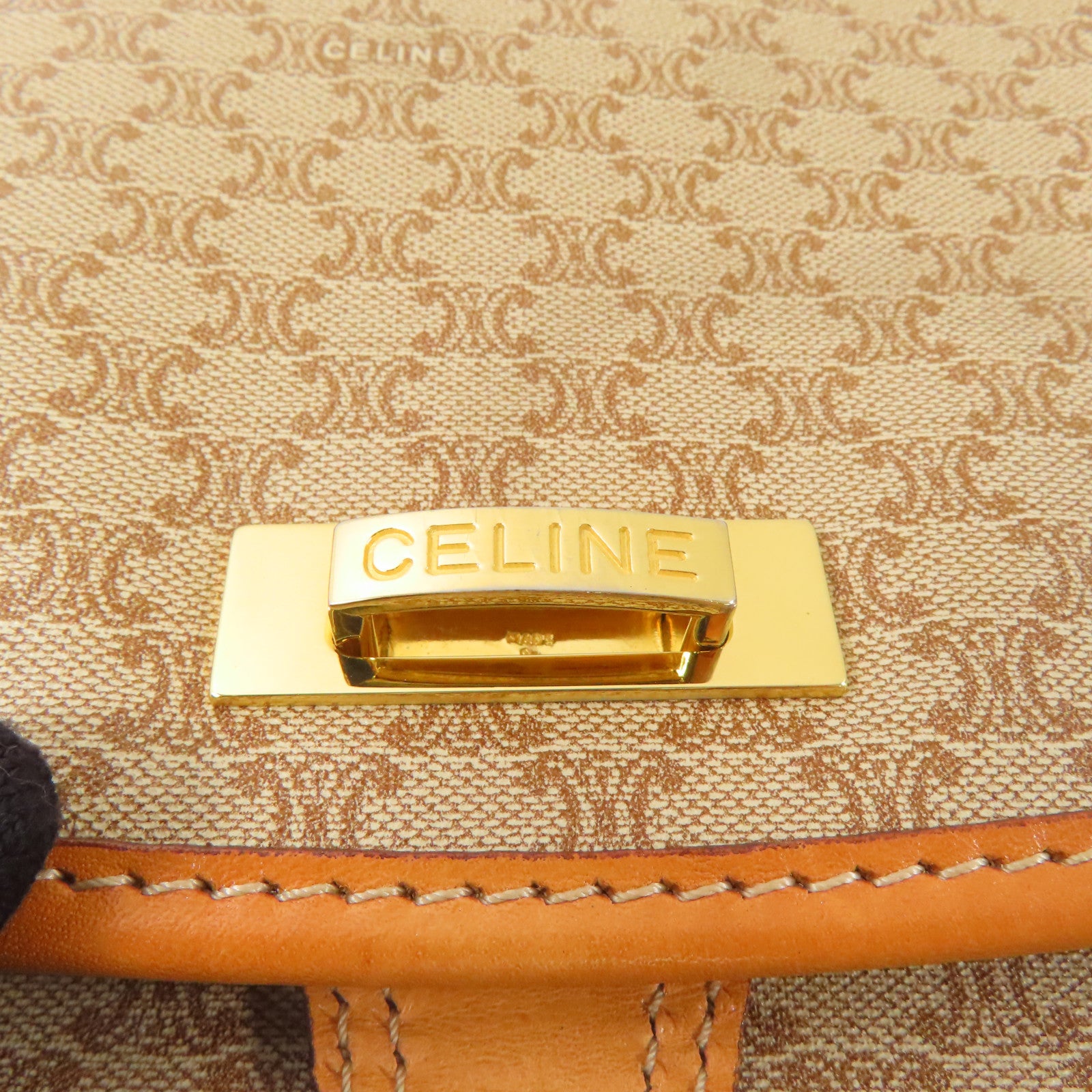 CELINE 塗層帆布Shoulder Bag金扣肩背袋棕色