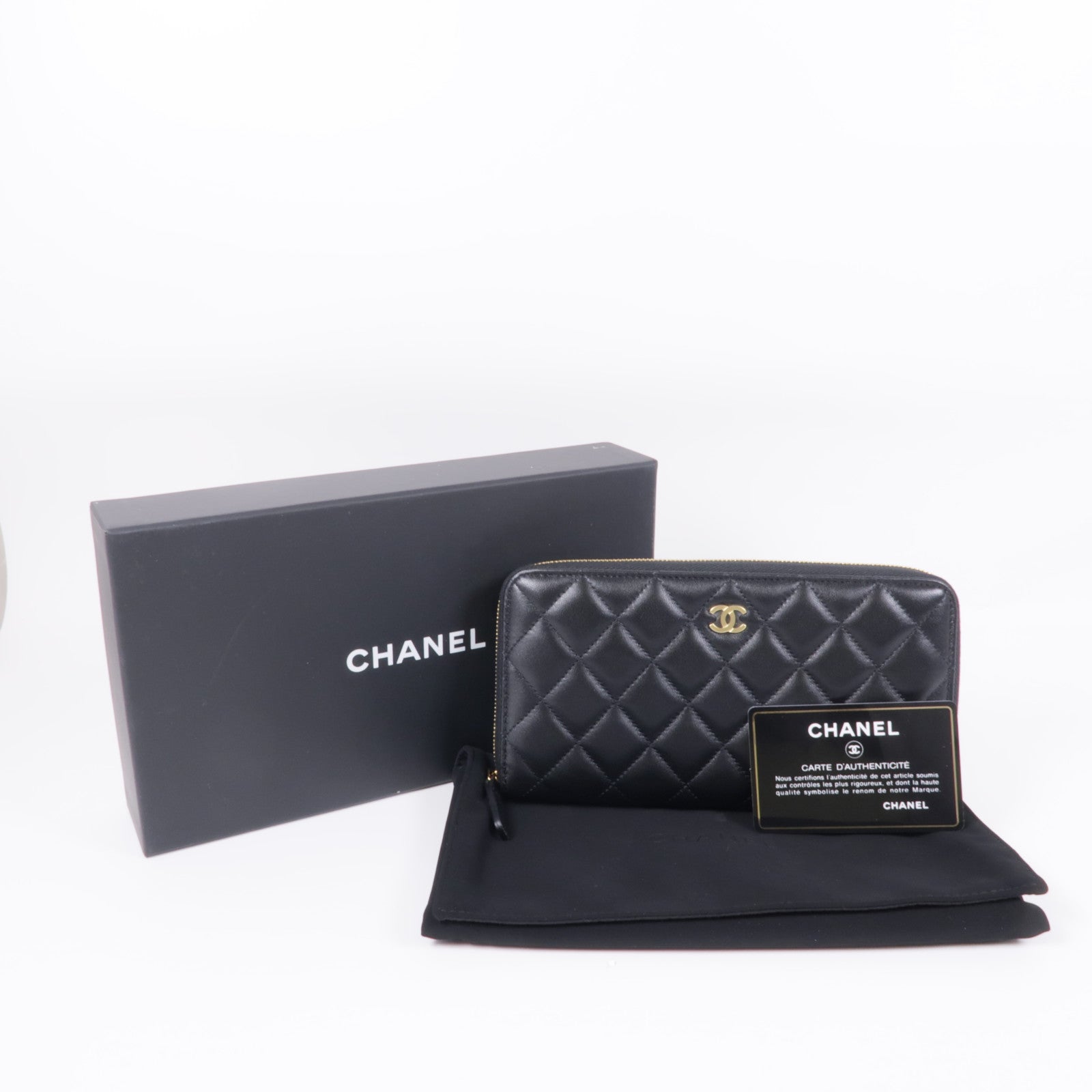 CHANEL 羊皮皮革Long Wallet金扣長錢包