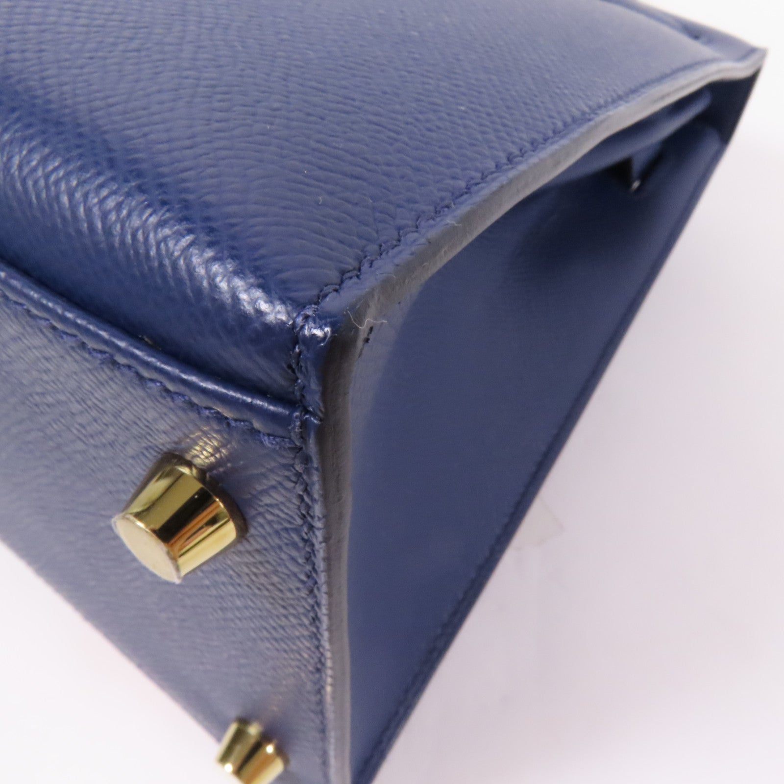 HERMES Epsom/Clemence皮革Kelly 28金扣手挽肩背兩用袋 Bleu Saphir/ Brique