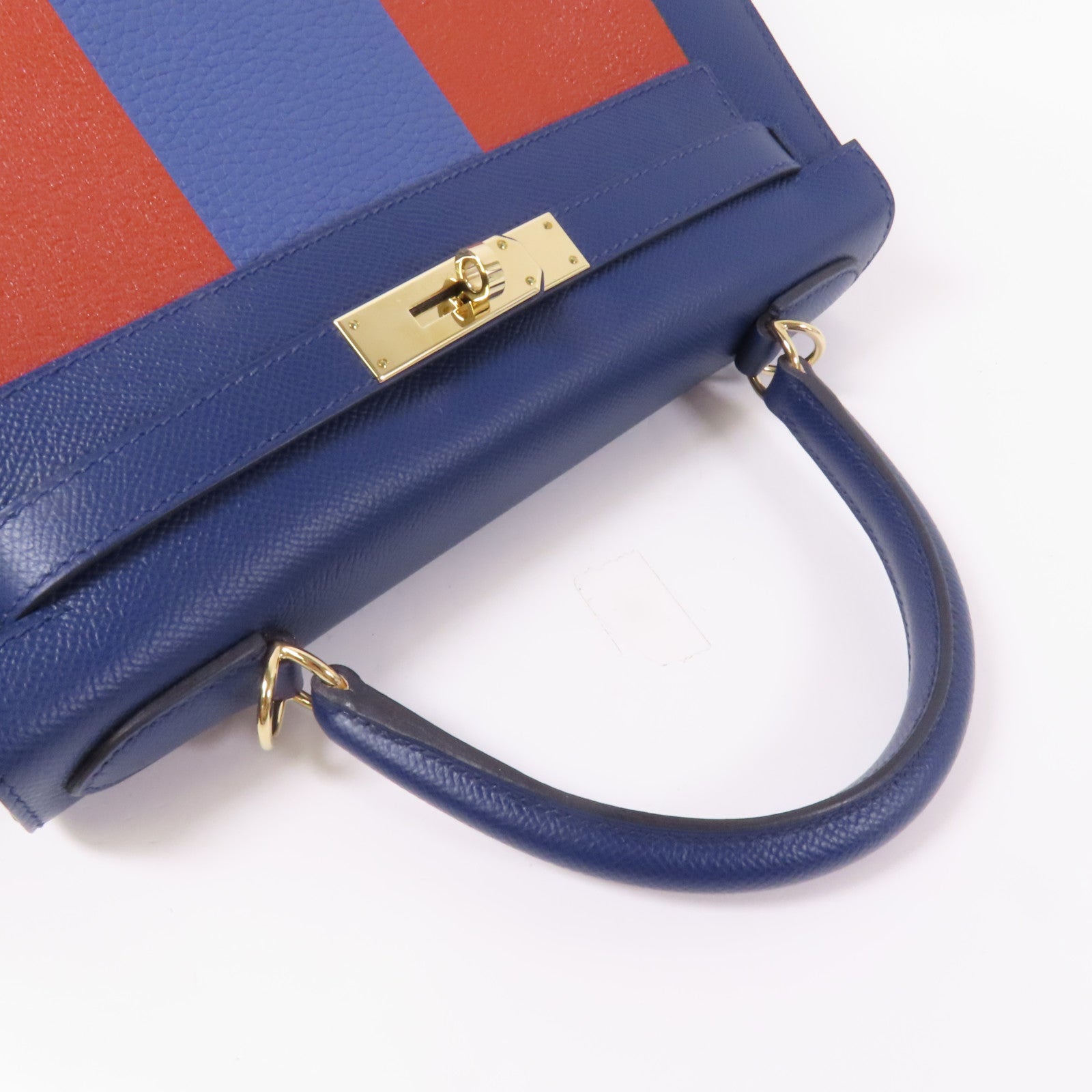 HERMES Epsom/Clemence皮革Kelly 28金扣手挽肩背兩用袋 Bleu Saphir/ Brique