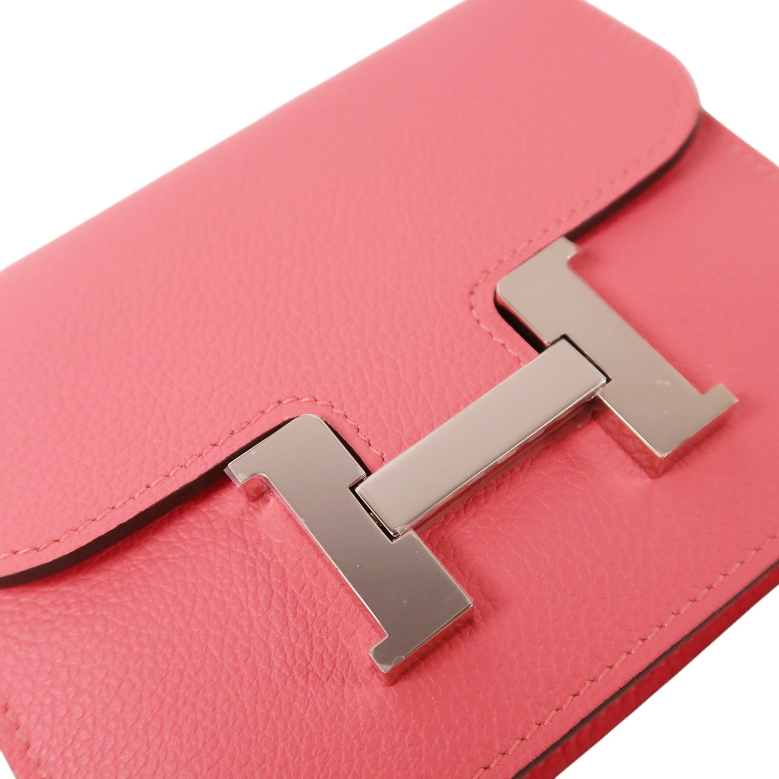 HERMES Evercolor皮革Constance Slim Wallet銀扣錢包Rose Azalee