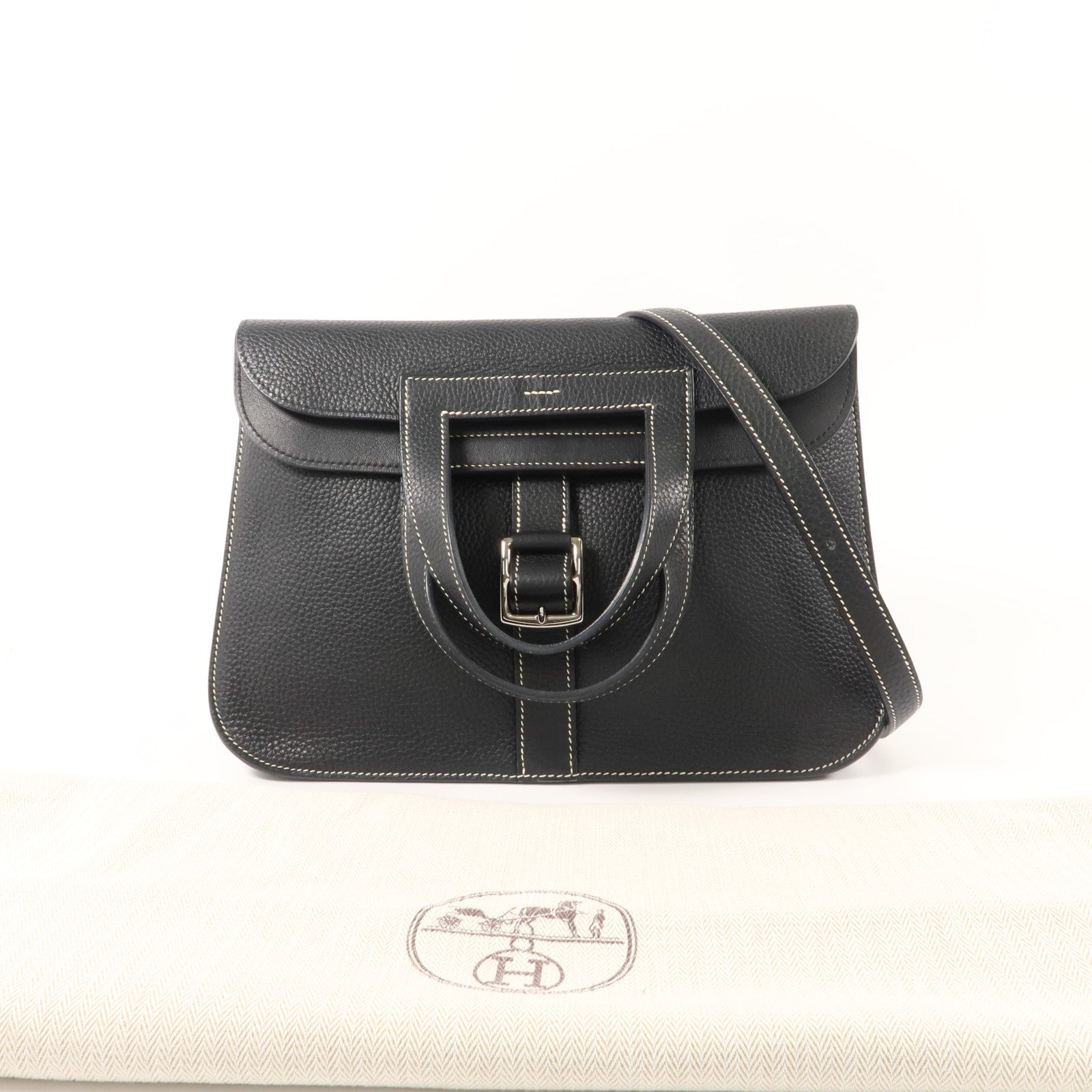 HERMES Clemence皮革Halzan 31手挽肩背兩用袋Noir