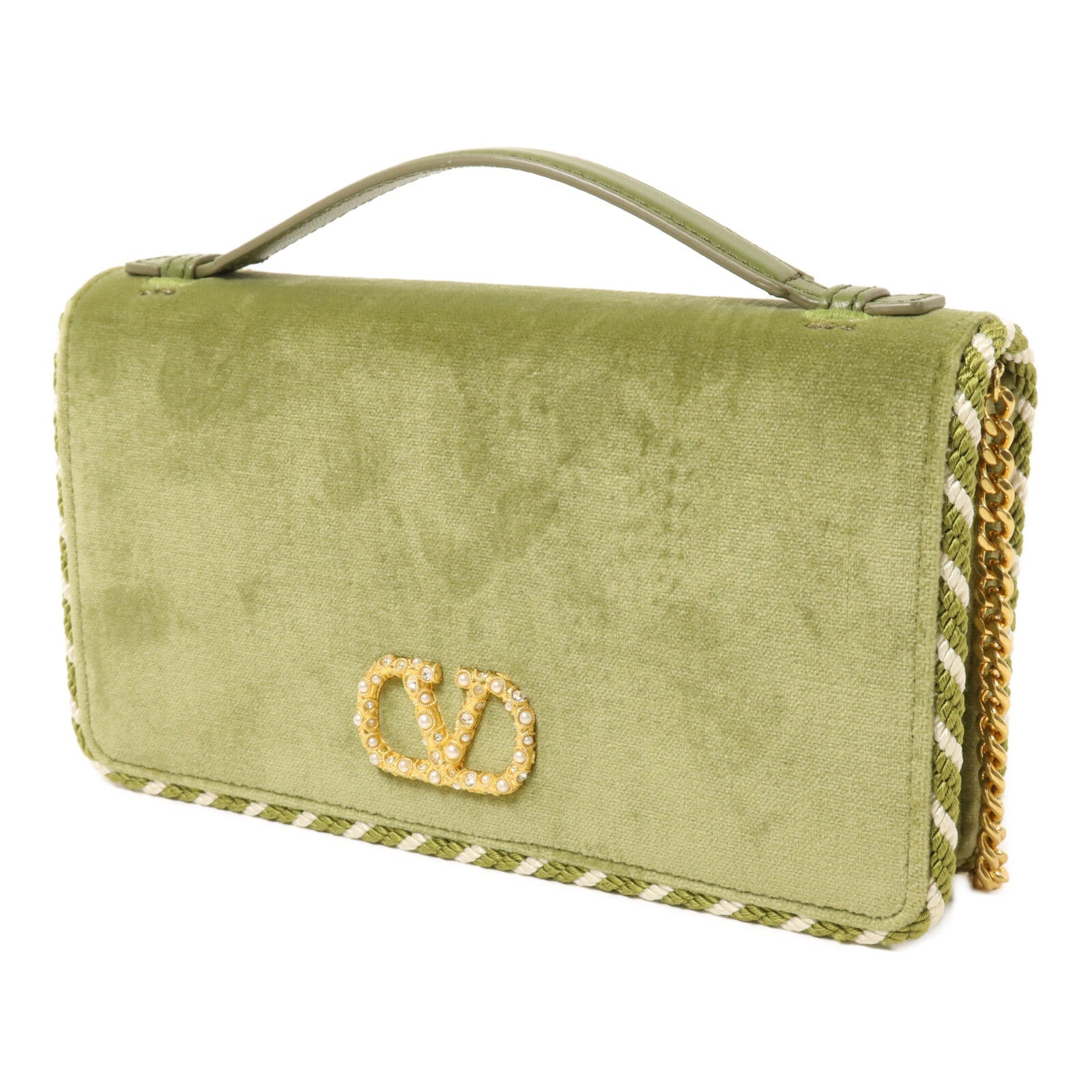 Valentino 絨布Vlogo Wallet On Chain鏈帶肩背袋
