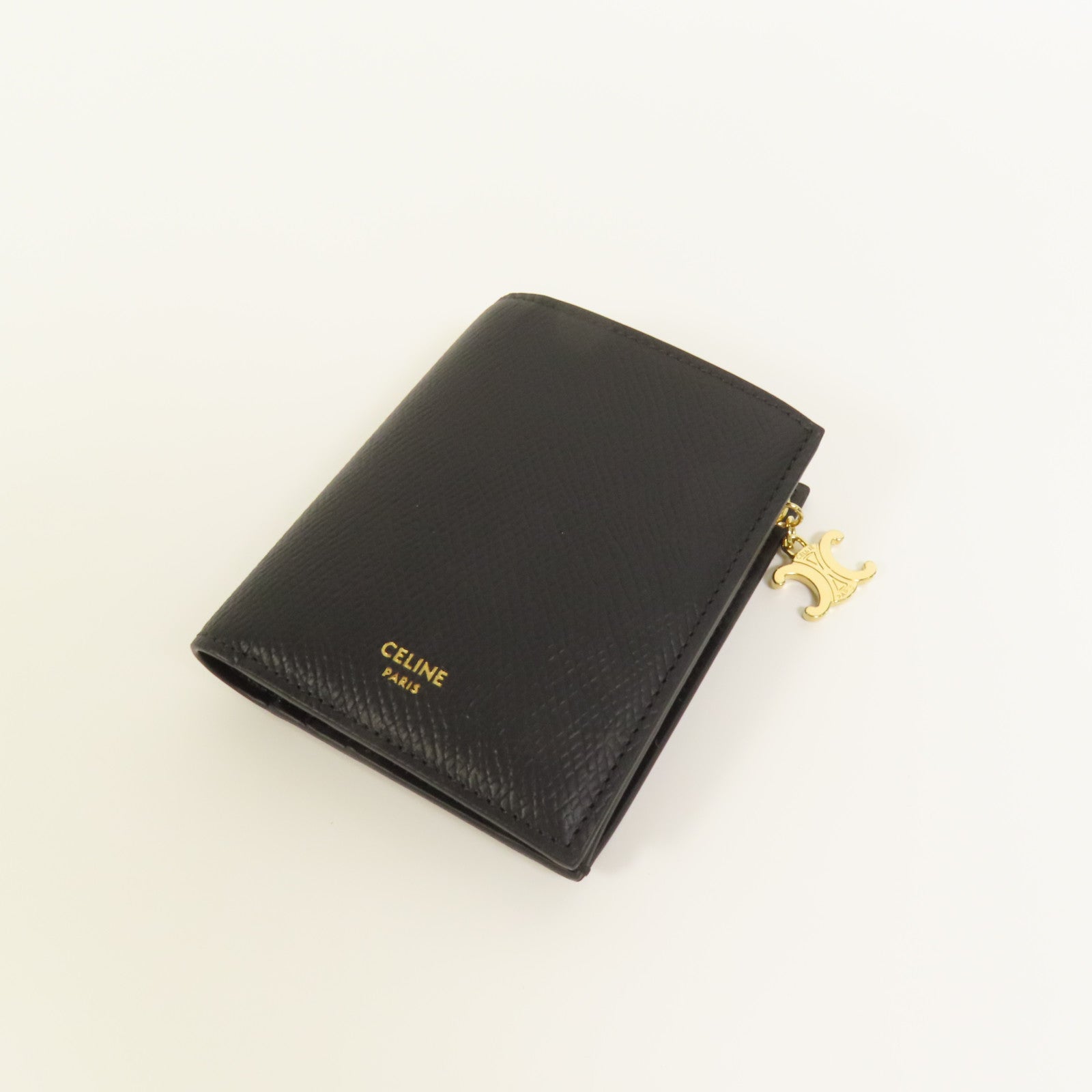 CELINE 牛皮皮革Triomphe Compact Wallet金扣錢包