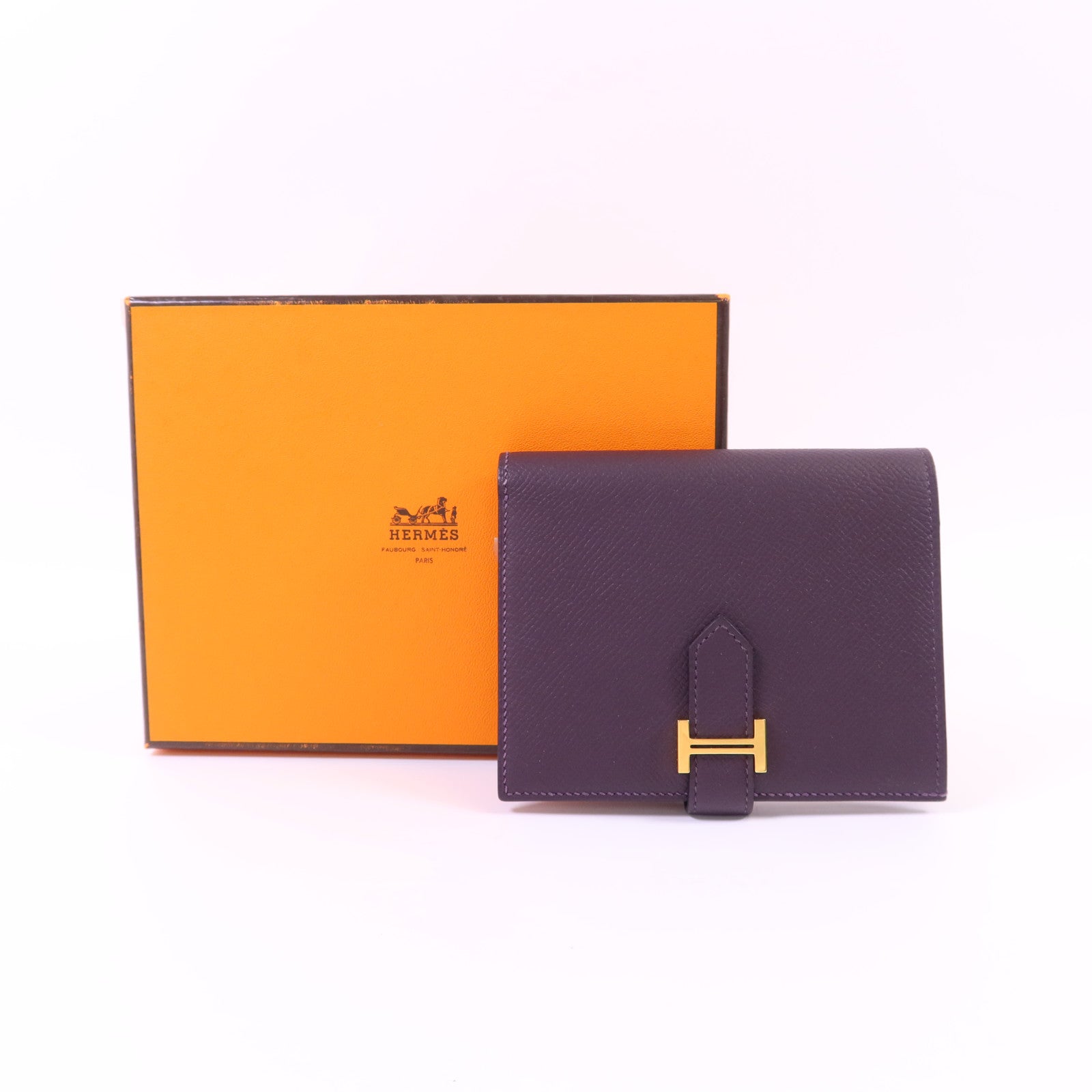 HERMES Epsom皮革Bearn Bifold Wallet金扣錢包Raisin/Anemone