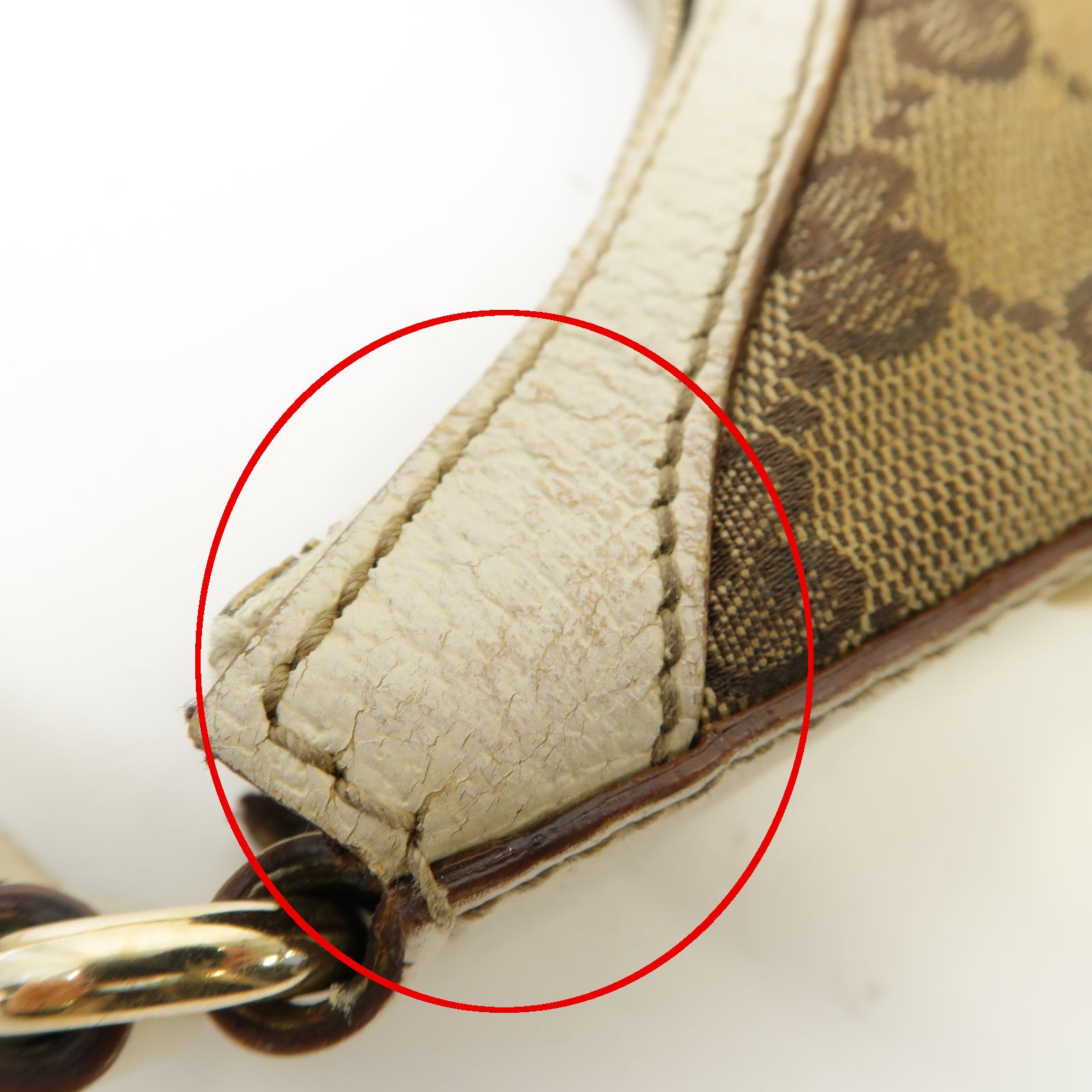 GUCCI 帆布/皮革Shoulder Bag金扣肩背袋啡色/白色