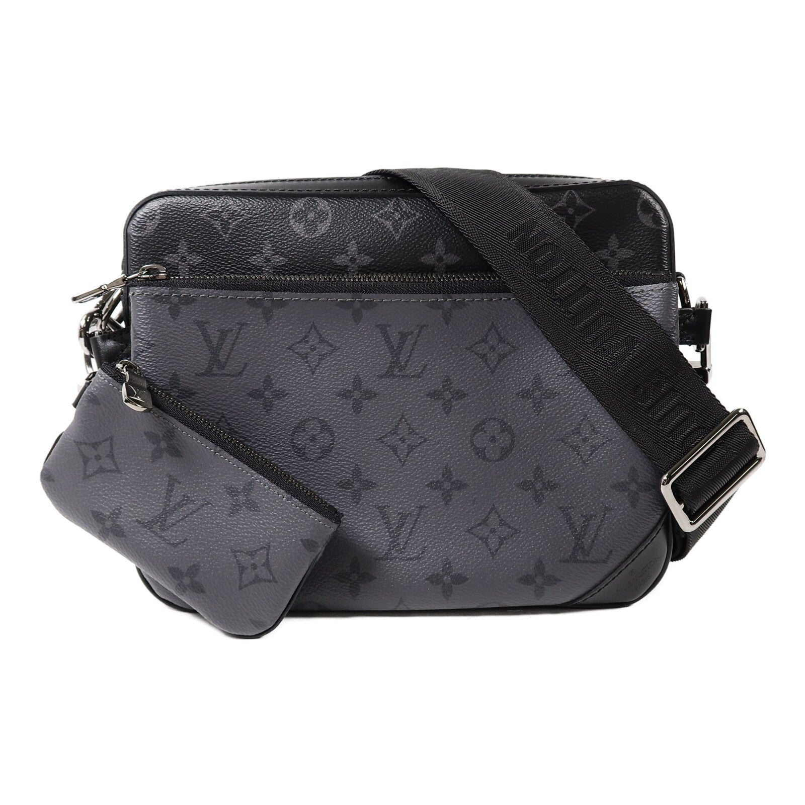 LOUIS VUITTON Monogram Eclipse Reverse Trio Messenger肩背袋灰色