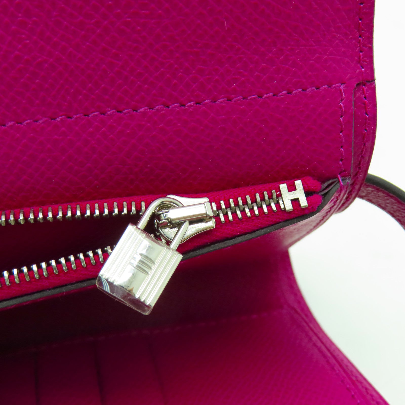 HERMES Epsom皮革Kelly Wallet銀扣長錢包玫瑰紫色