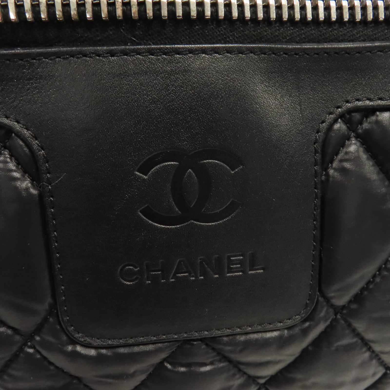 CHANEL 菱格尼龍CoCo Cocoon銀扣肩背袋黑色