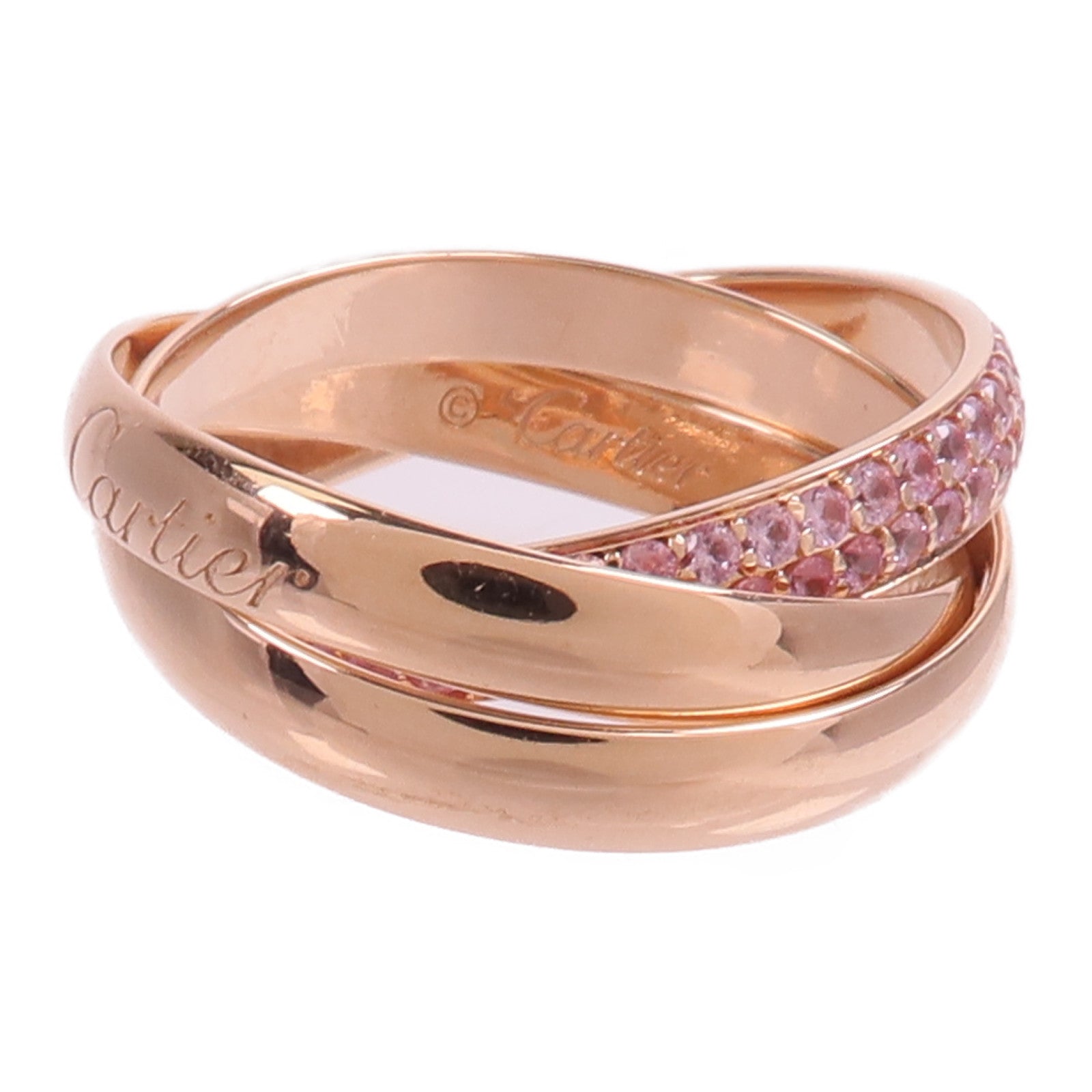 CARTIER 18K玫瑰金Trinity Ring粉紅藍寶石戒指
