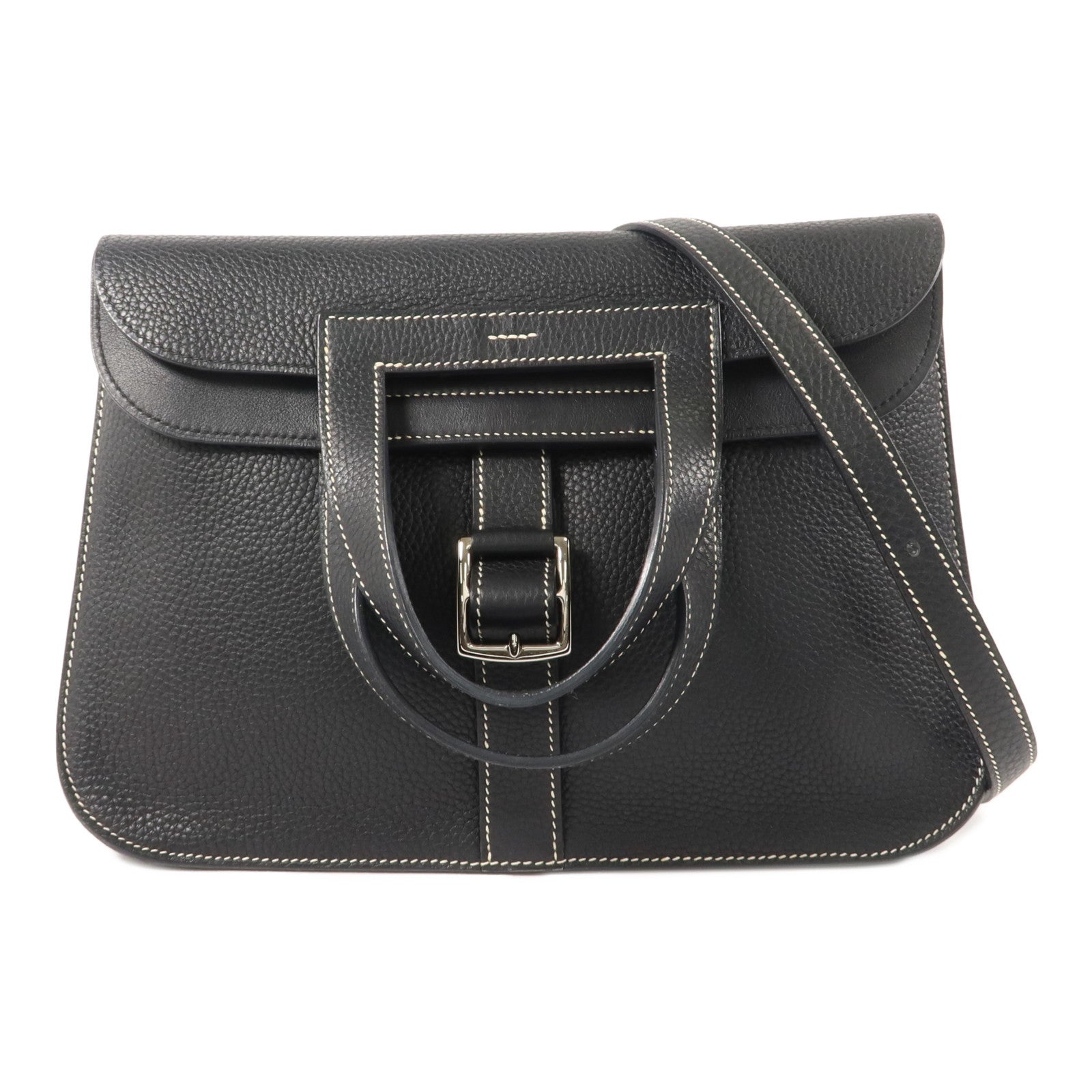 HERMES Clemence皮革Halzan 31手挽肩背兩用袋Noir