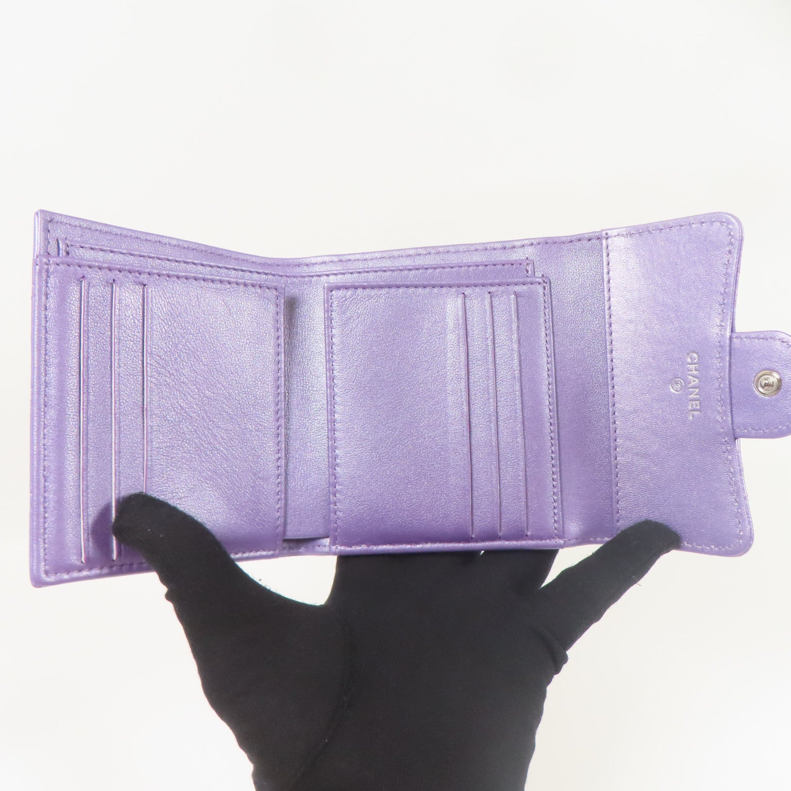 CHANEL 羊皮皮革Wallet銀扣錢包