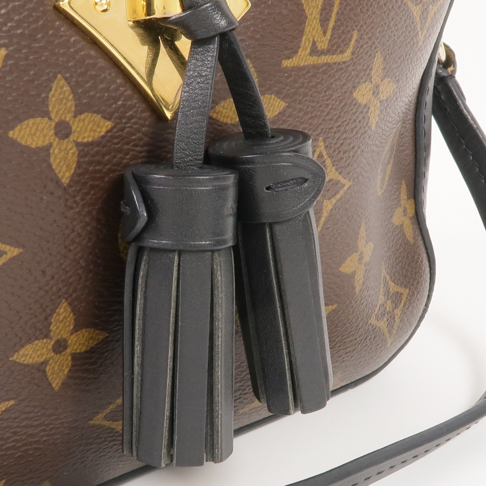 LOUIS VUITTON Monogram/牛皮皮革Saintonge金扣手挽袋棕色