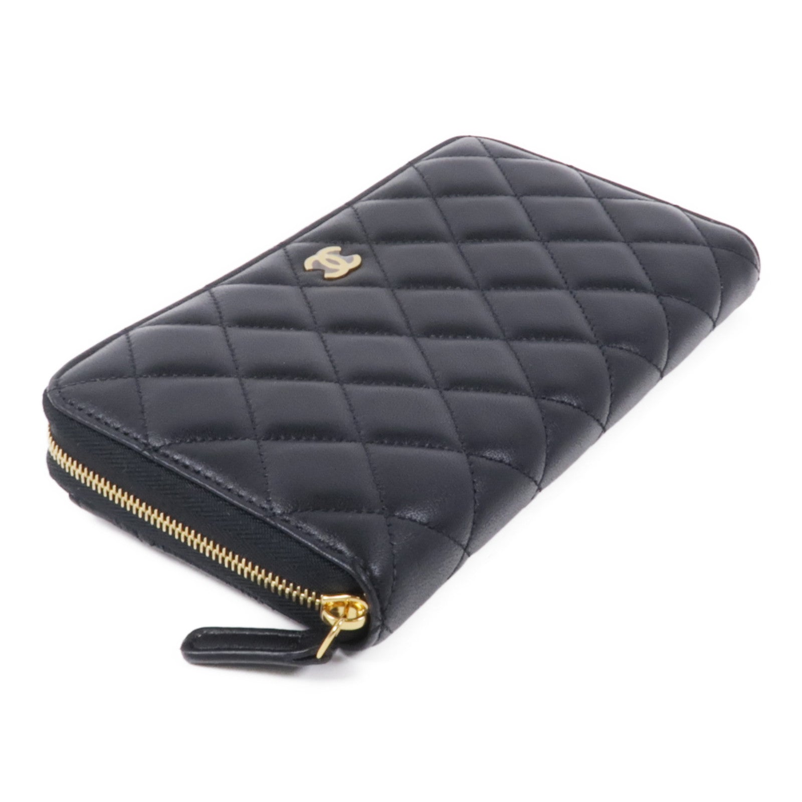 CHANEL 羊皮皮革Long Wallet金扣長錢包