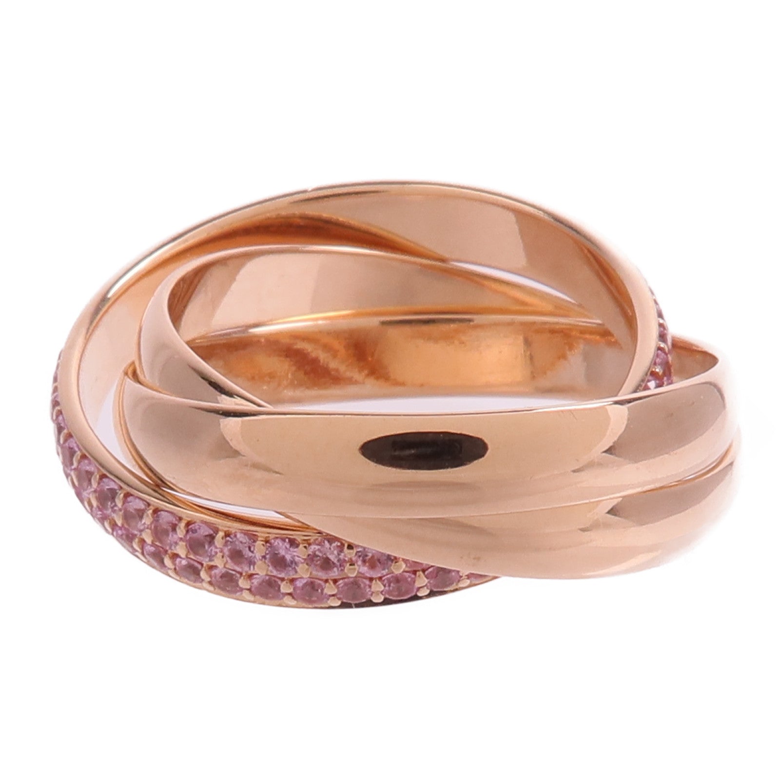 CARTIER 18K玫瑰金Trinity Ring粉紅藍寶石戒指