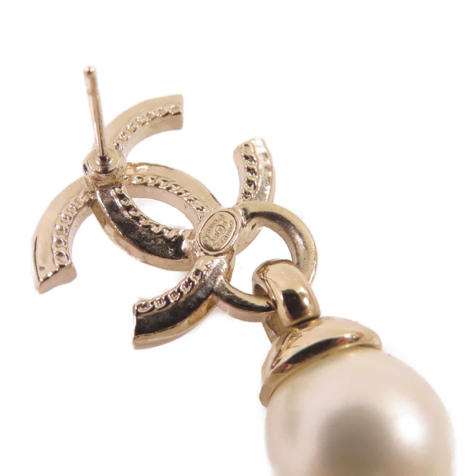 CHANEL 金屬/水晶玻璃/仿珍珠CC Earrings耳環珍珠色/金色