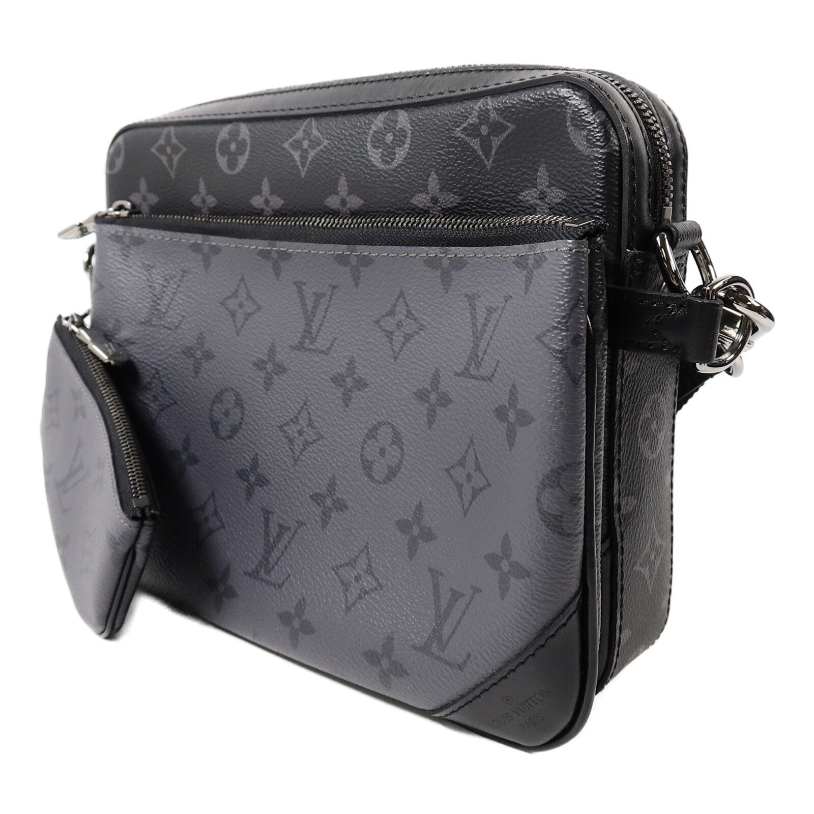 LOUIS VUITTON Monogram Eclipse Reverse Trio Messenger肩背袋灰色