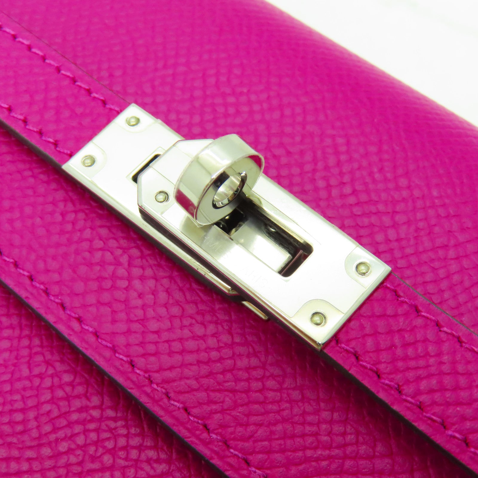 HERMES Epsom皮革Kelly Wallet銀扣長錢包玫瑰紫色