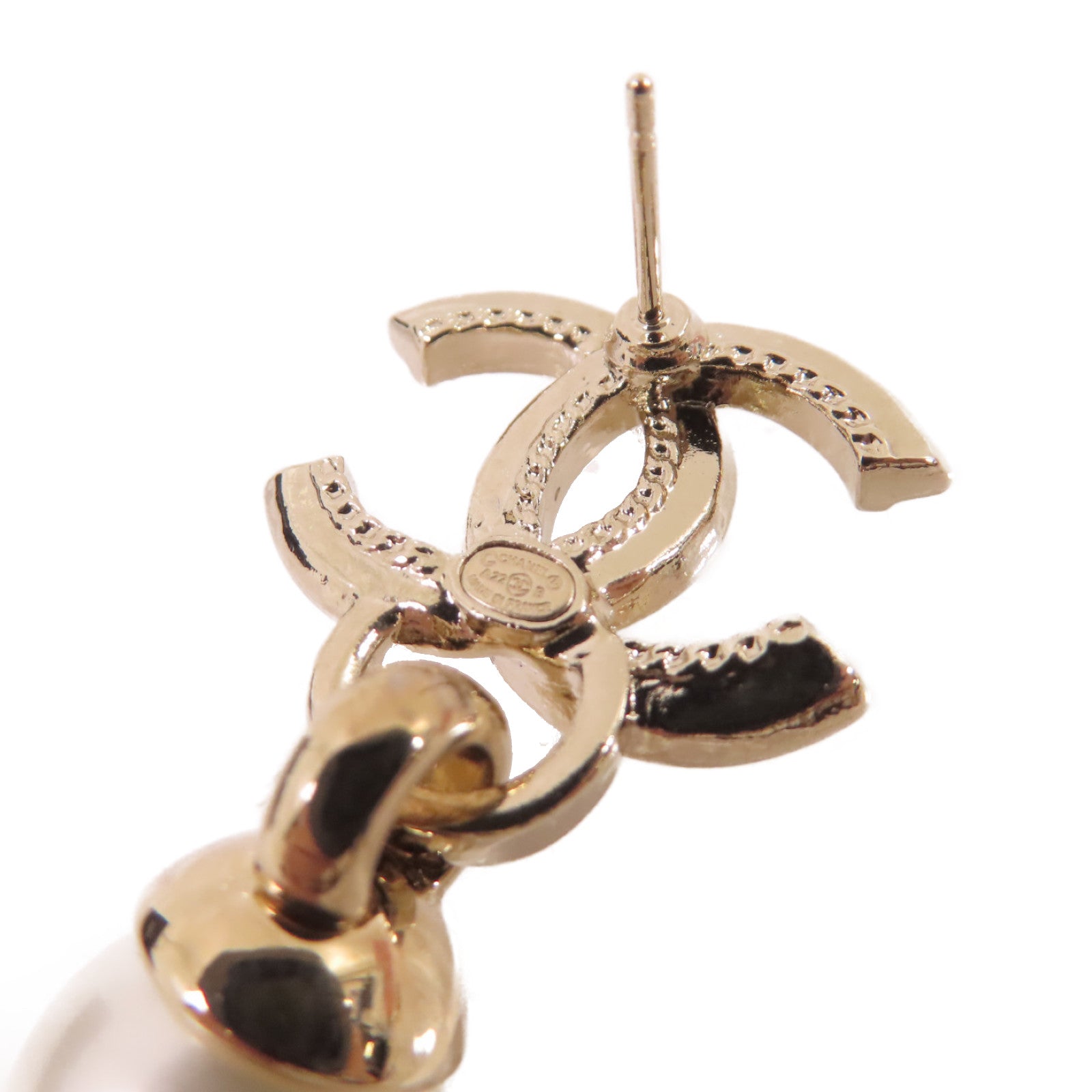 CHANEL 金屬/水晶玻璃/仿珍珠CC Earrings耳環珍珠色/金色