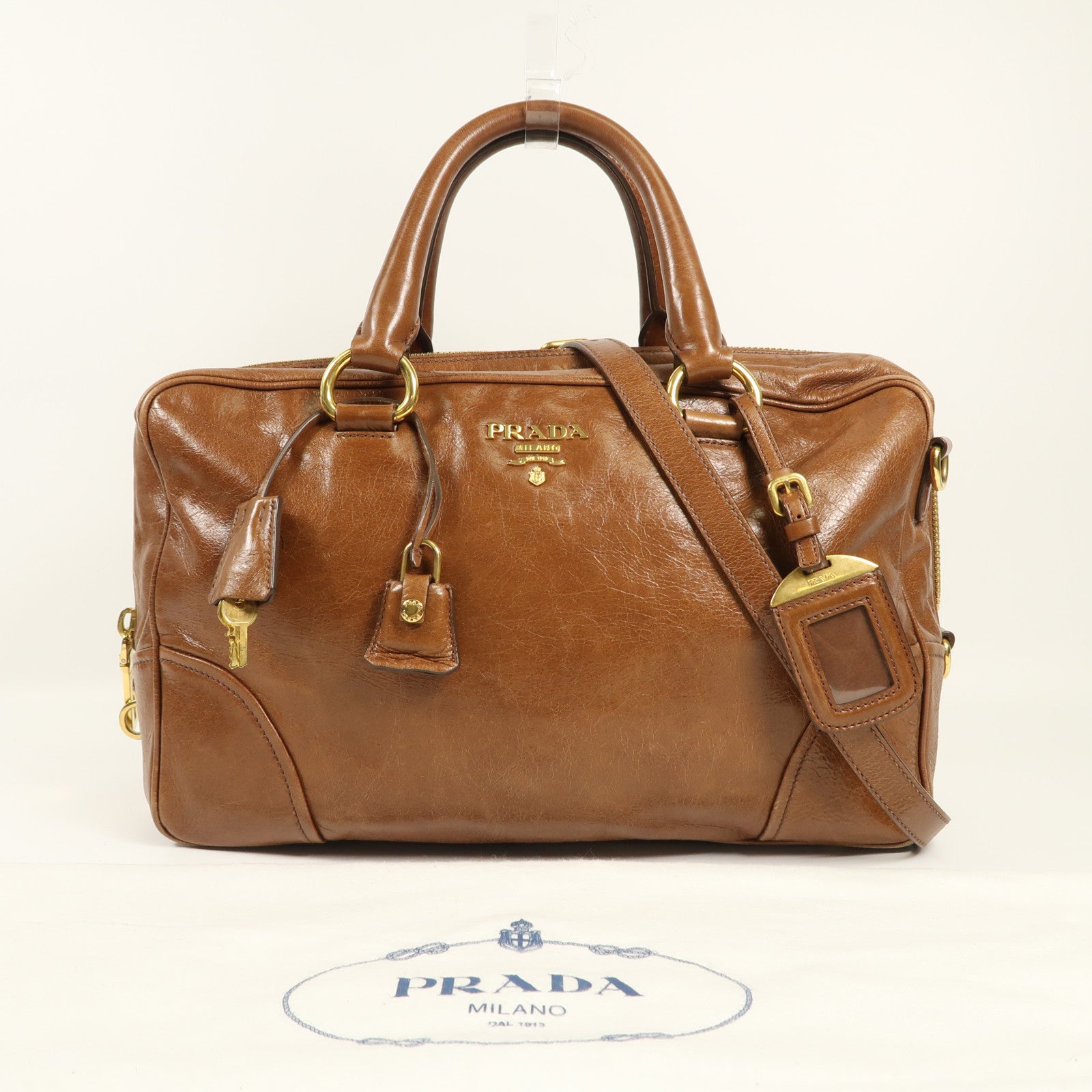PRADA 牛皮皮革Bauletto Bag金扣手挽肩背兩用袋