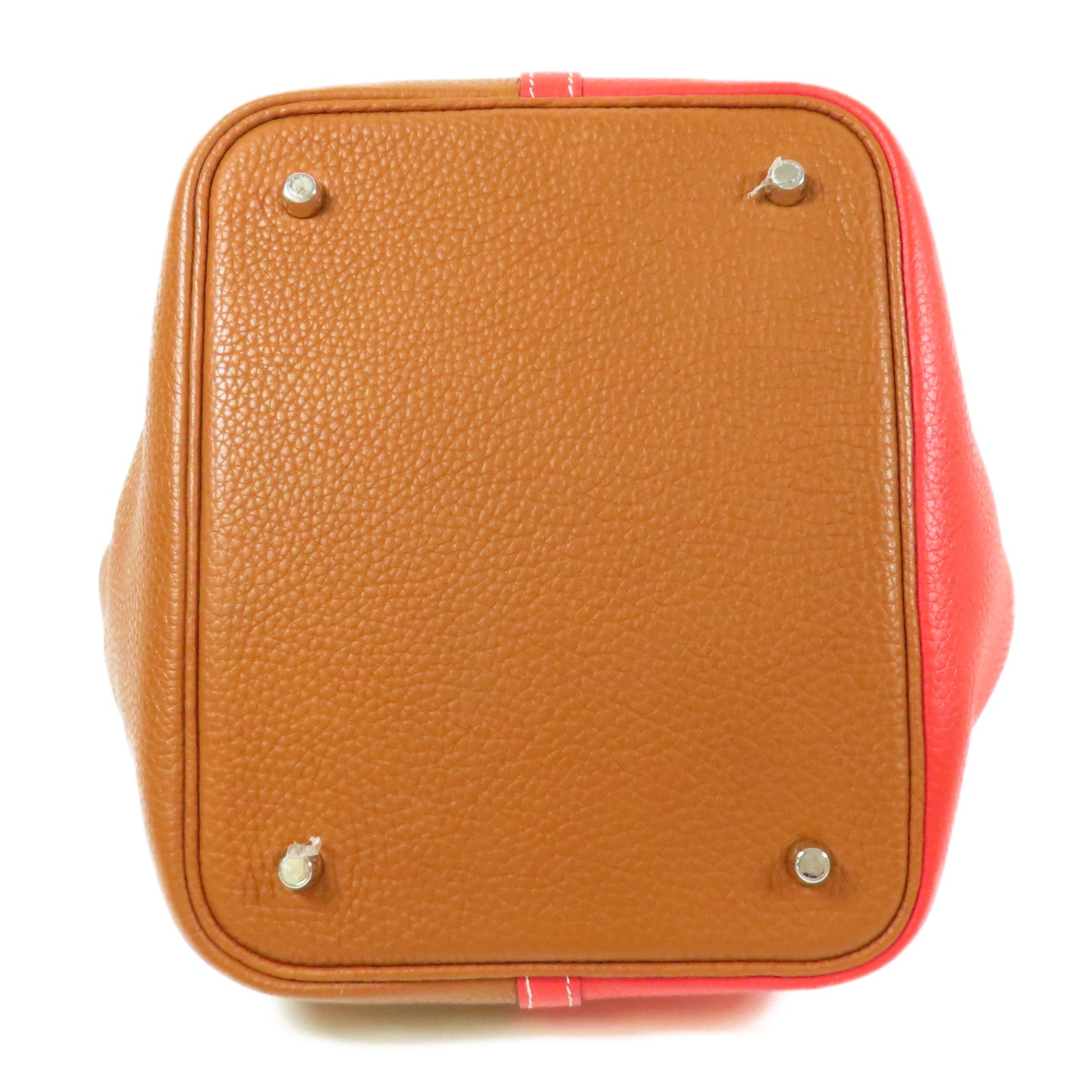 HERMES Clemence皮革Picotin MM銀扣手挽袋Gold/Rouge de Coeu