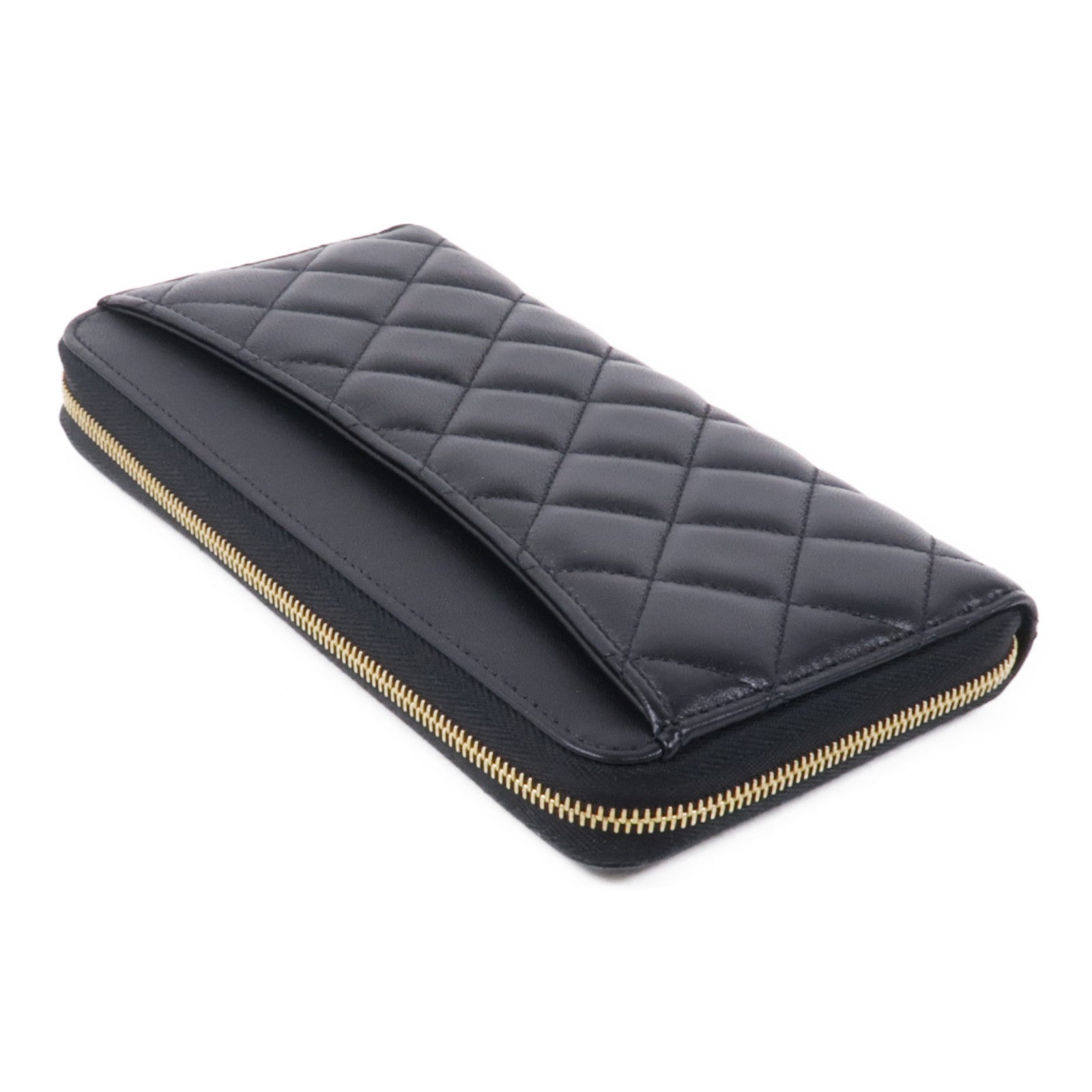 CHANEL 羊皮皮革Long Wallet金扣長錢包