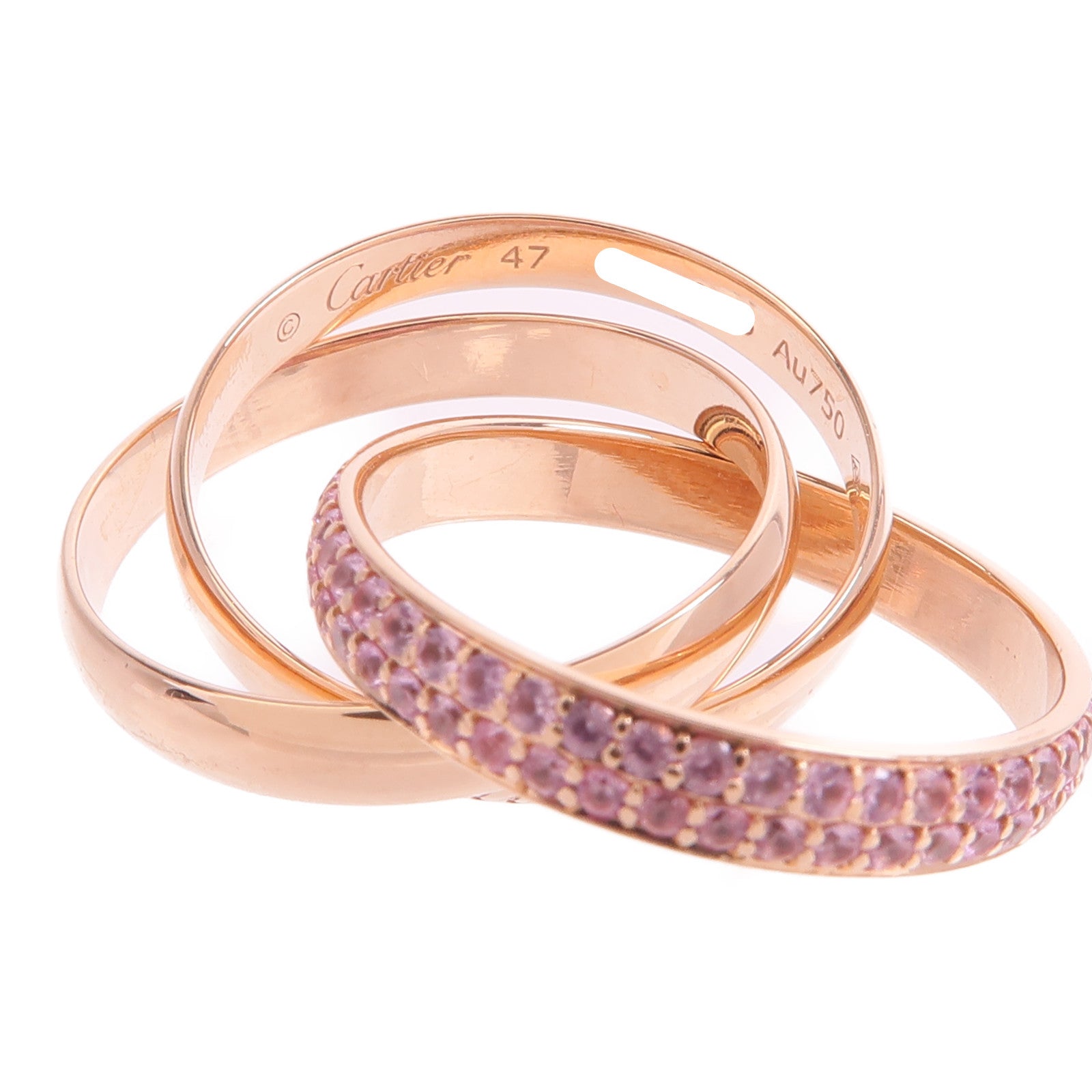 CARTIER 18K玫瑰金Trinity Ring粉紅藍寶石戒指