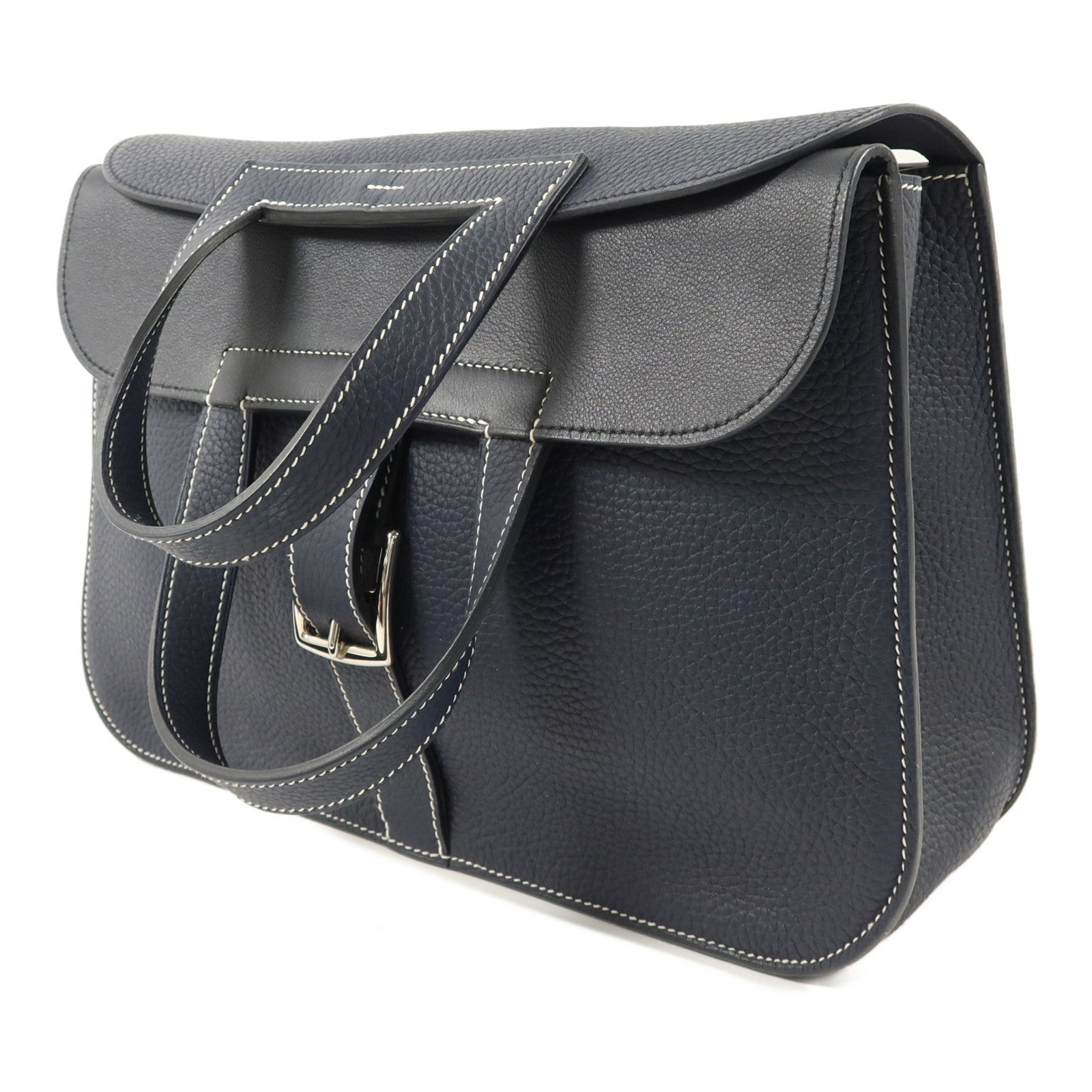 HERMES Clemence皮革Halzan 31手挽肩背兩用袋Bleu Indigo/Bleu Nuit