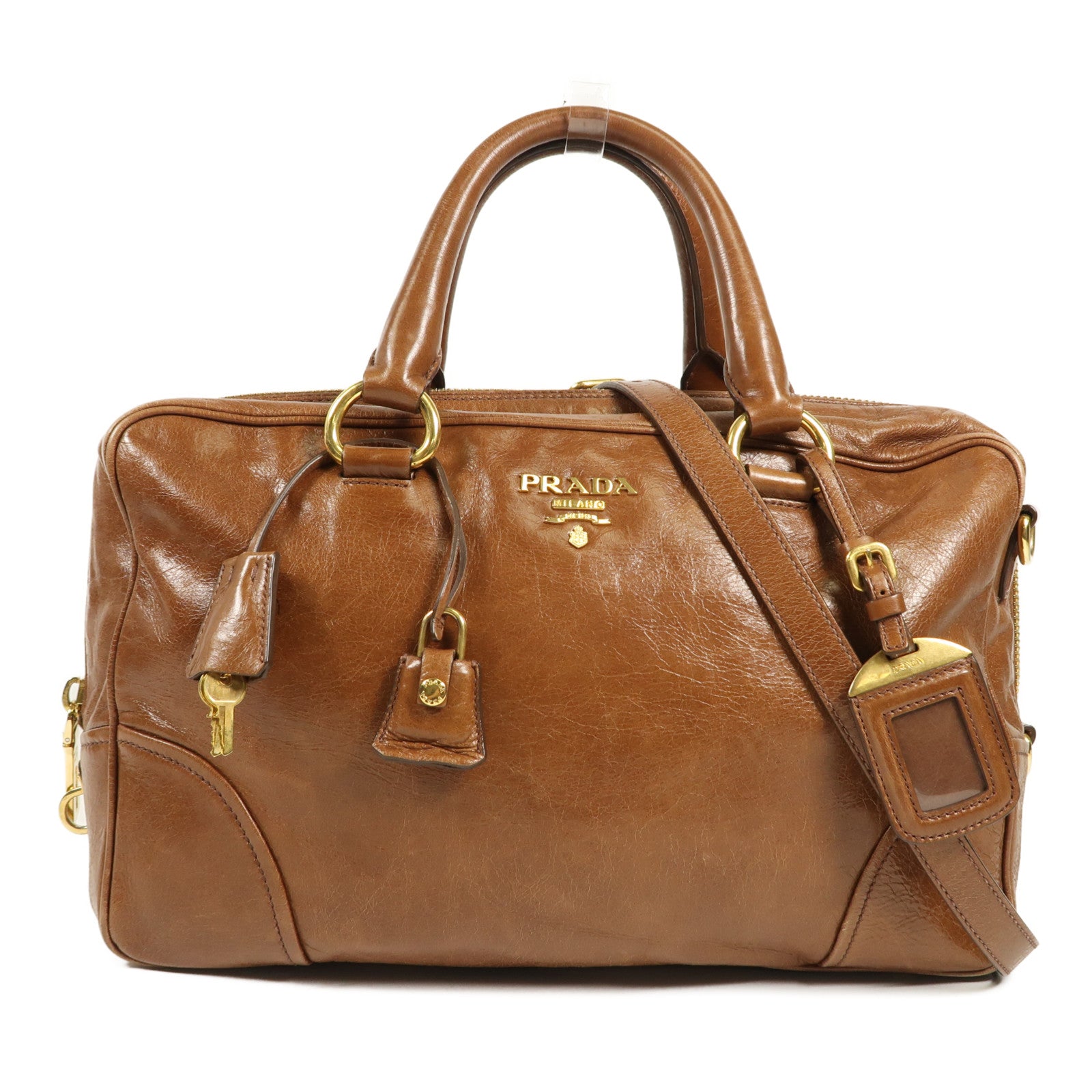 PRADA 牛皮皮革Bauletto Bag金扣手挽肩背兩用袋