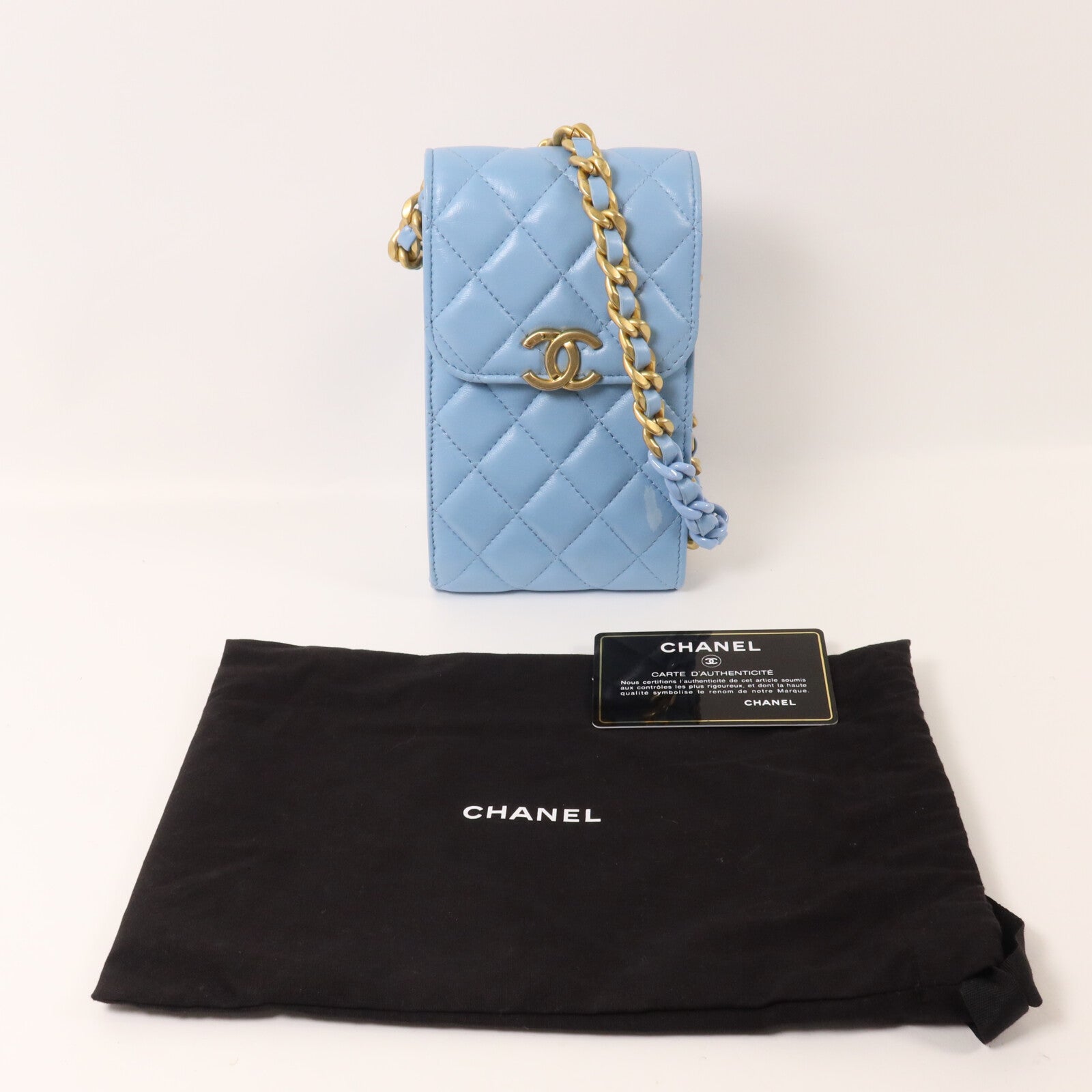 CHANEL 羊皮皮革Phone Holder with Chain鏈帶肩背袋
