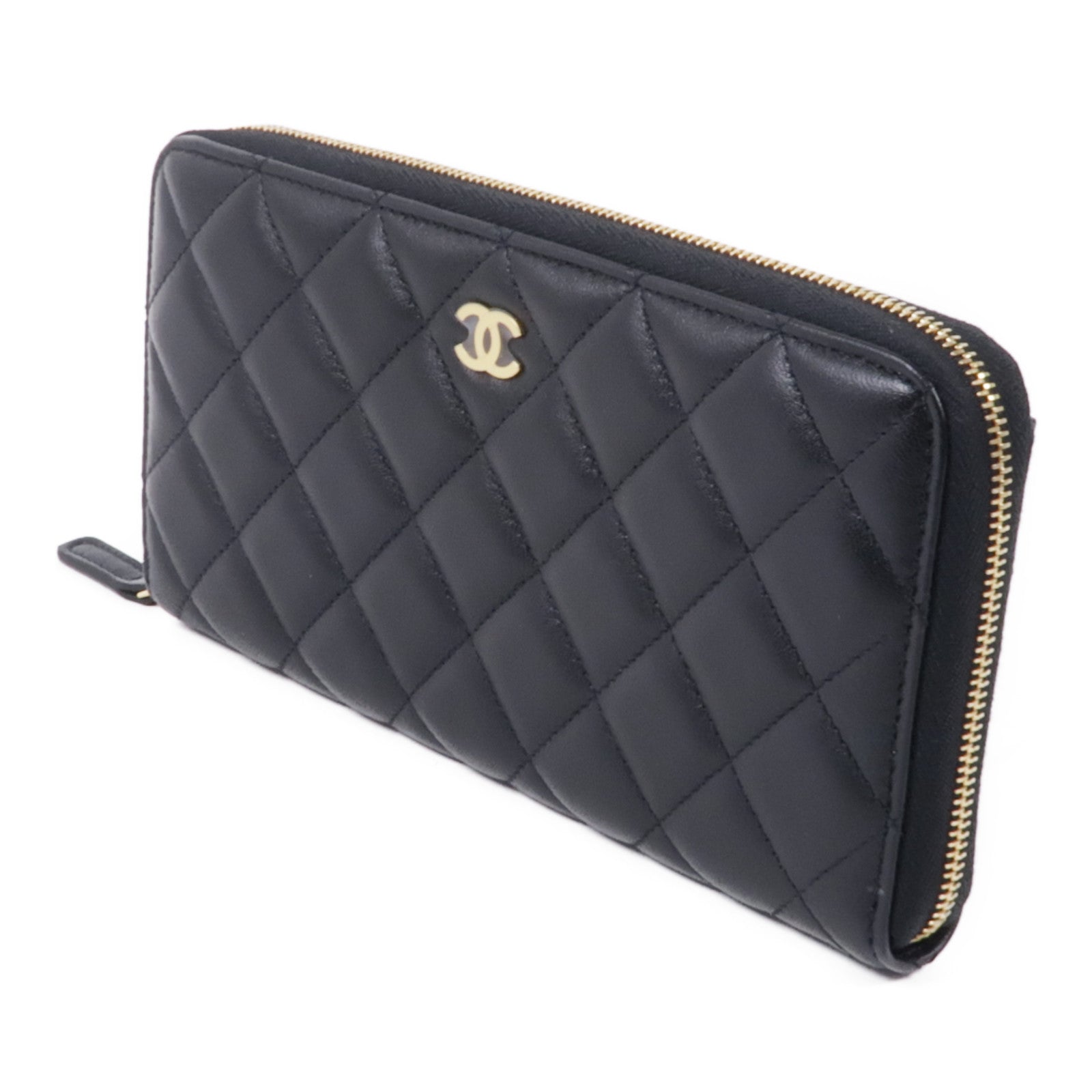 CHANEL 羊皮皮革Long Wallet金扣長錢包