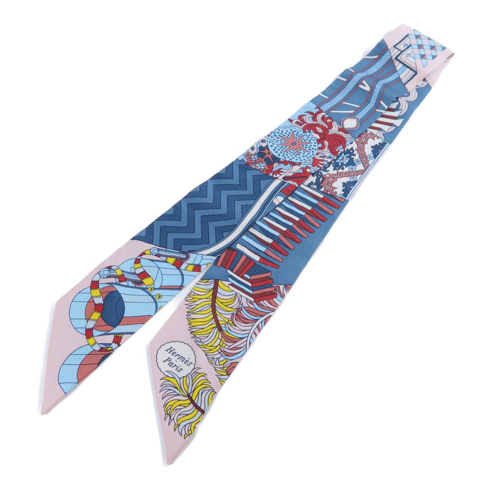 HERMES 【激減優惠】絲質Twilly Scarf絲巾藍色/粉紅色