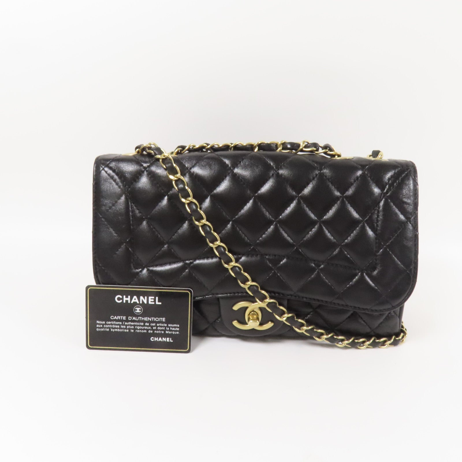 CHANEL 牛皮皮革Chain Shoulder金扣肩背袋