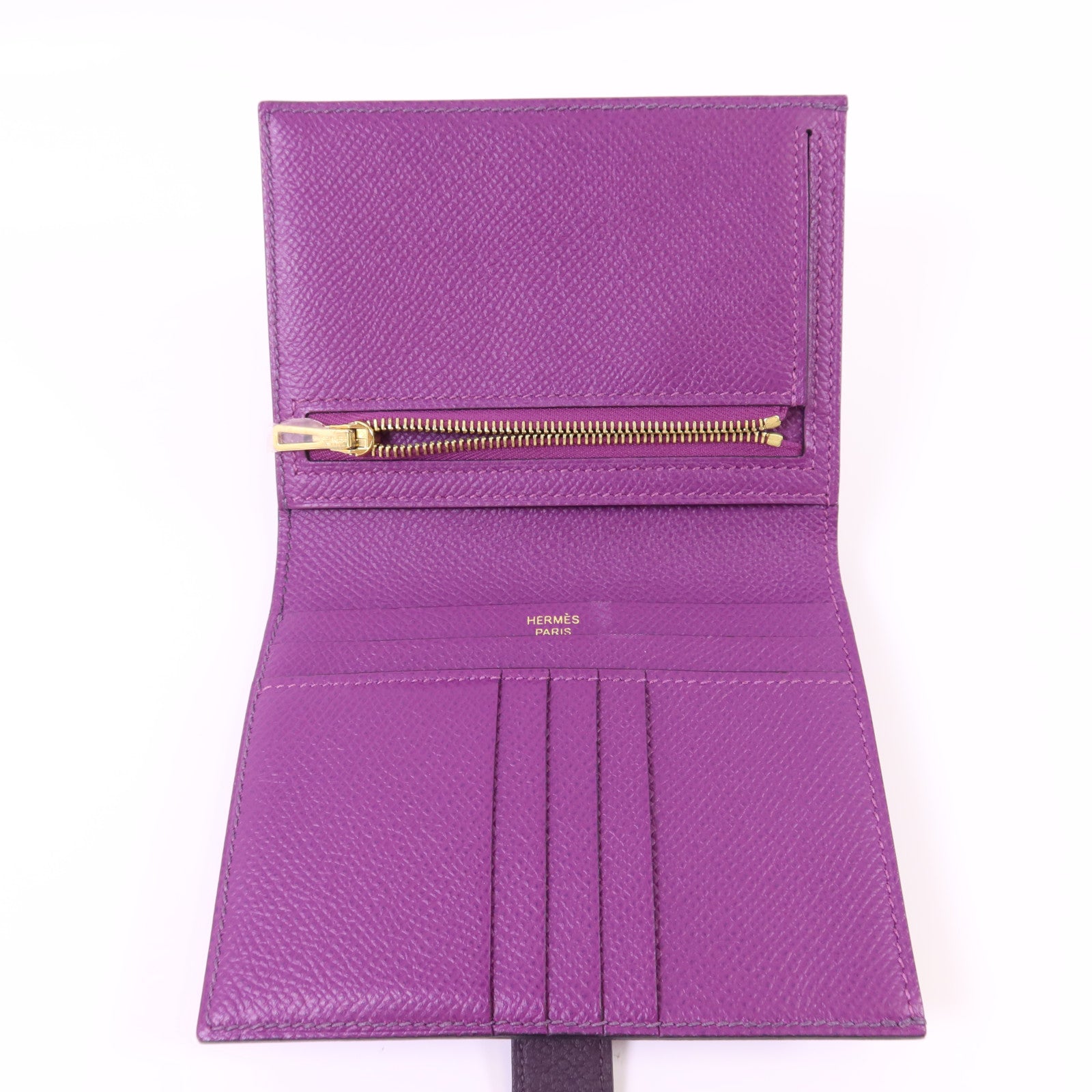 HERMES Epsom皮革Bearn Bifold Wallet金扣錢包Raisin/Anemone