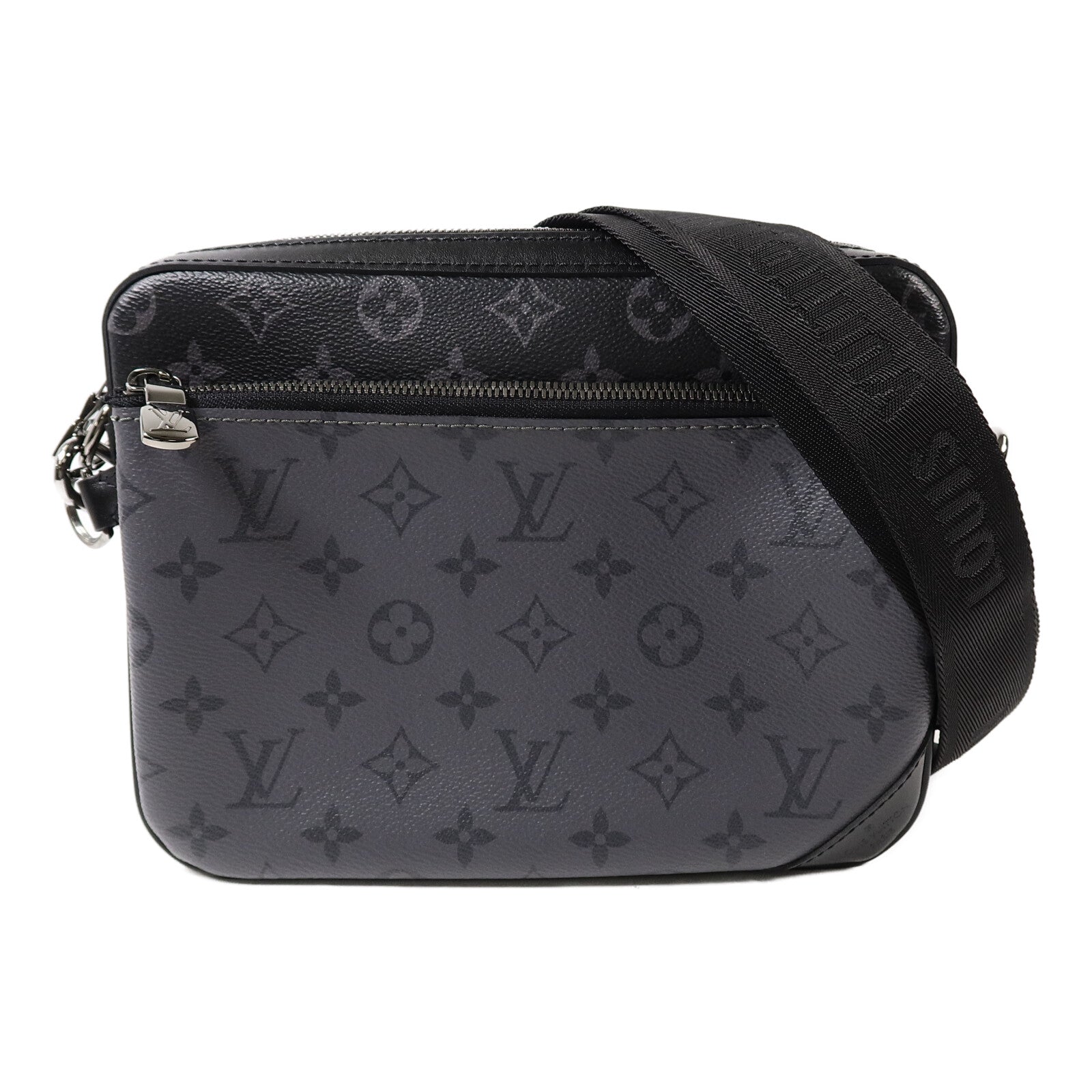 LOUIS VUITTON Monogram Eclipse Reverse Trio Messenger肩背袋灰色