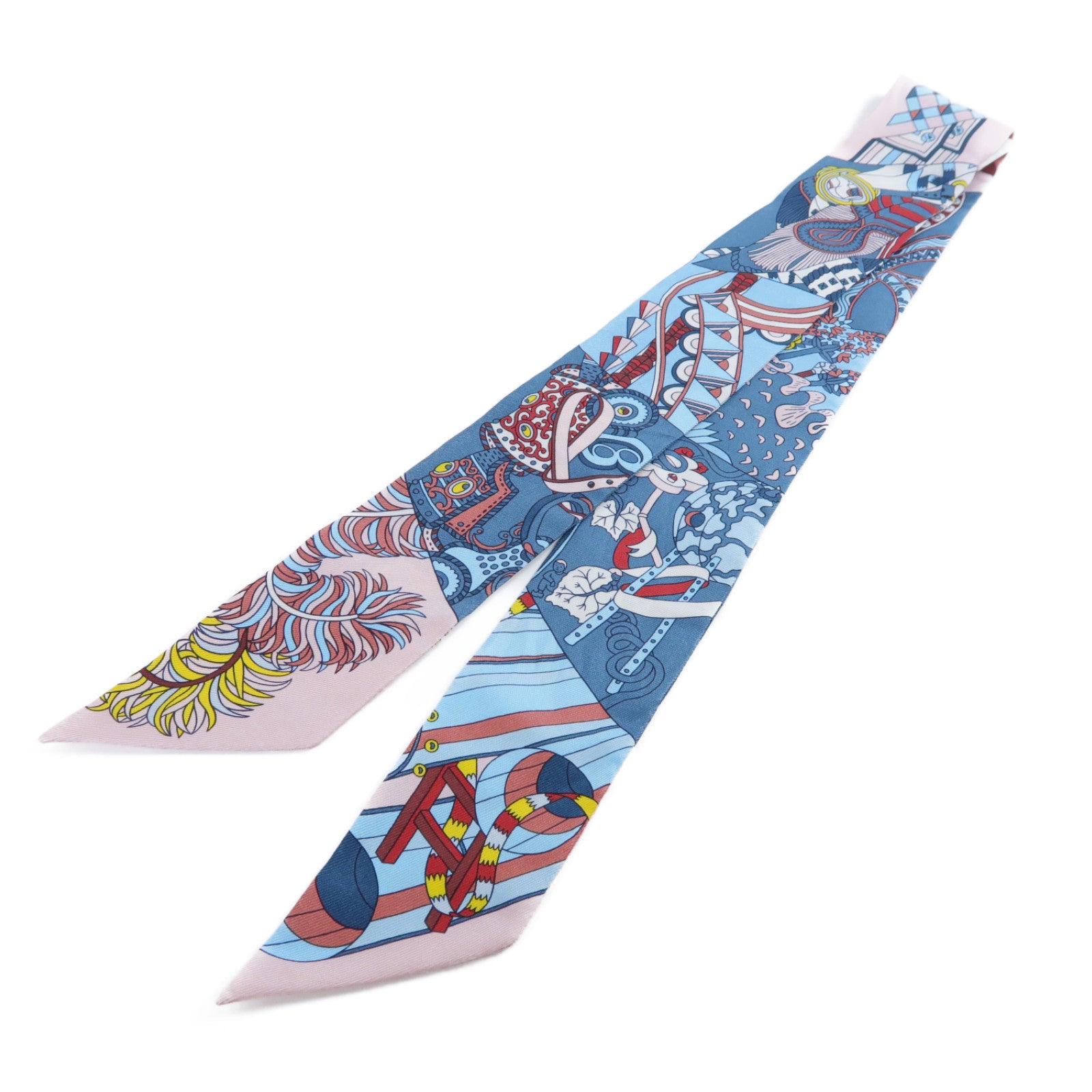 HERMES 【激減優惠】絲質Twilly Scarf絲巾藍色/粉紅色