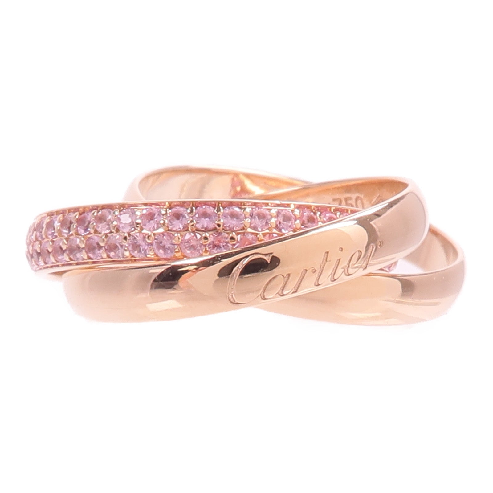 CARTIER 18K玫瑰金Trinity Ring粉紅藍寶石戒指