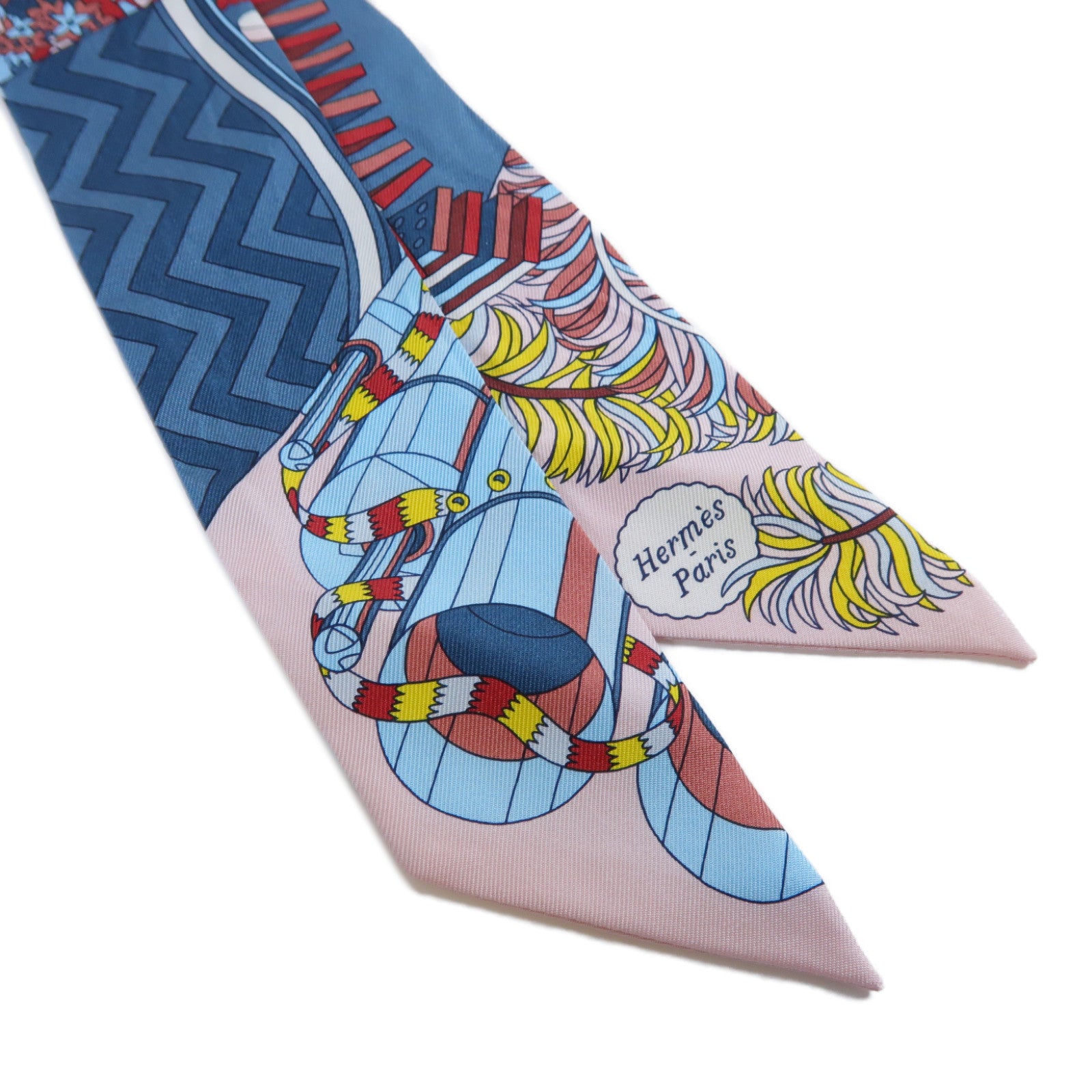 HERMES 【激減優惠】絲質Twilly Scarf絲巾藍色/粉紅色