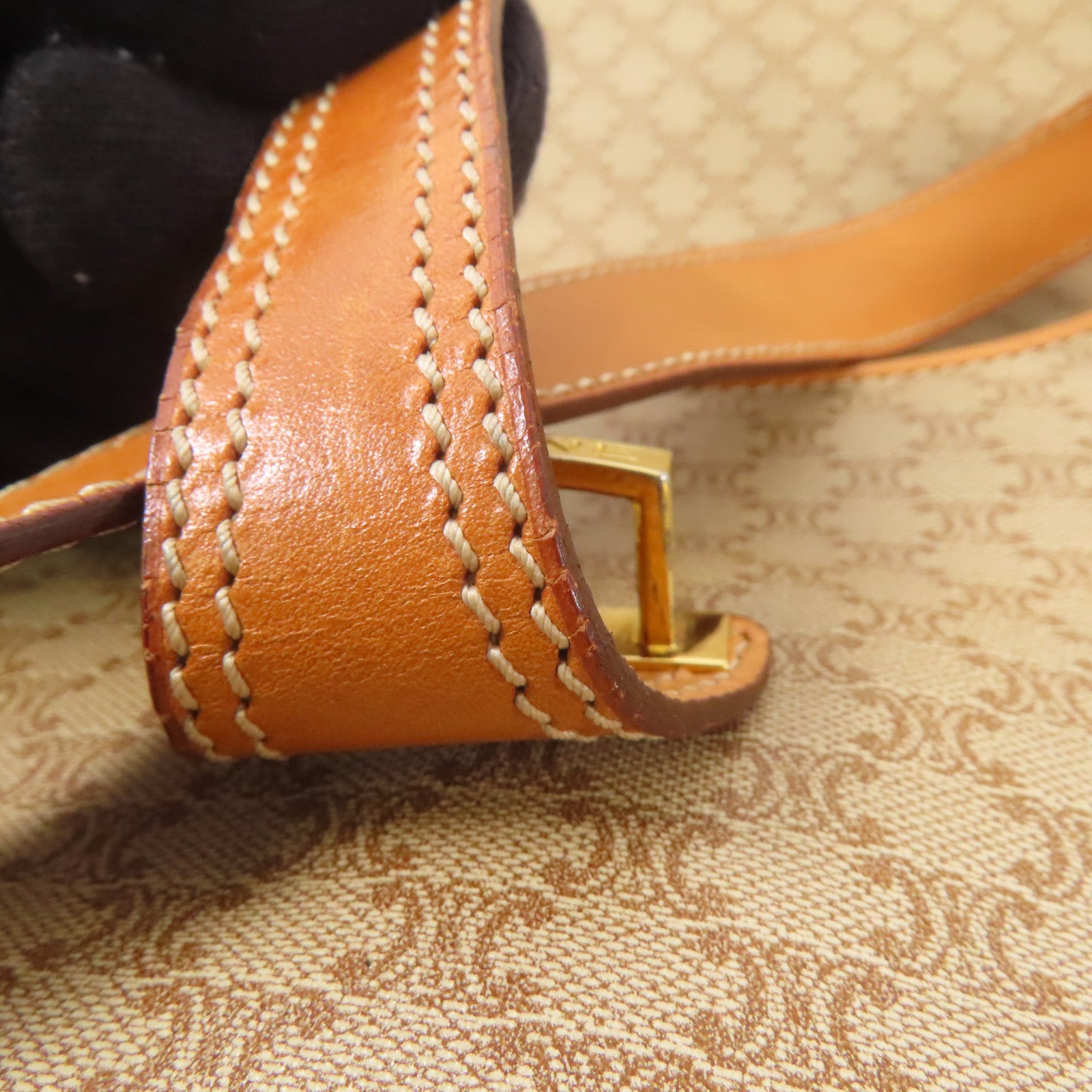 CELINE 塗層帆布Shoulder Bag金扣肩背袋棕色