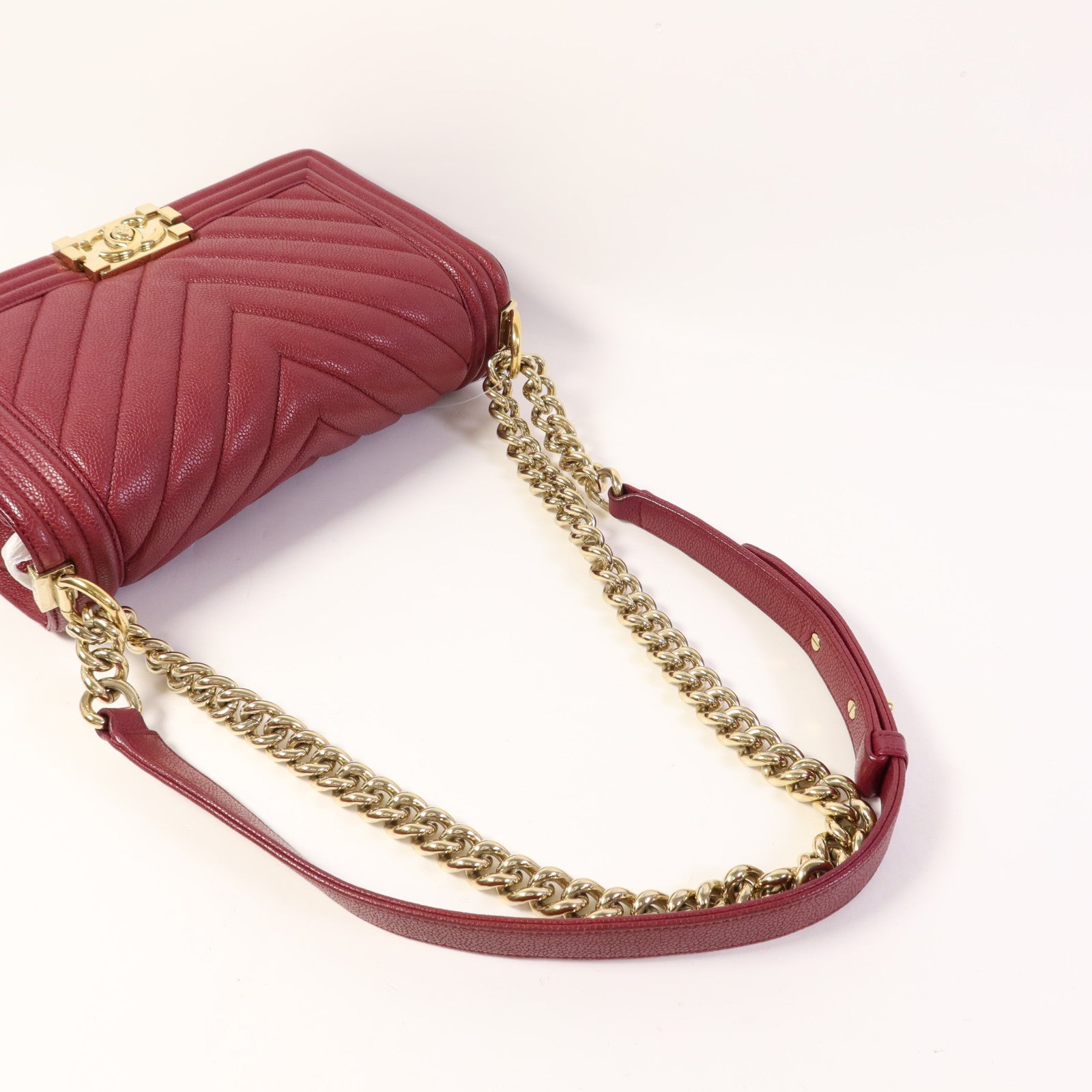 CHANEL 牛皮皮革Boy 25金扣鏈帶肩背袋