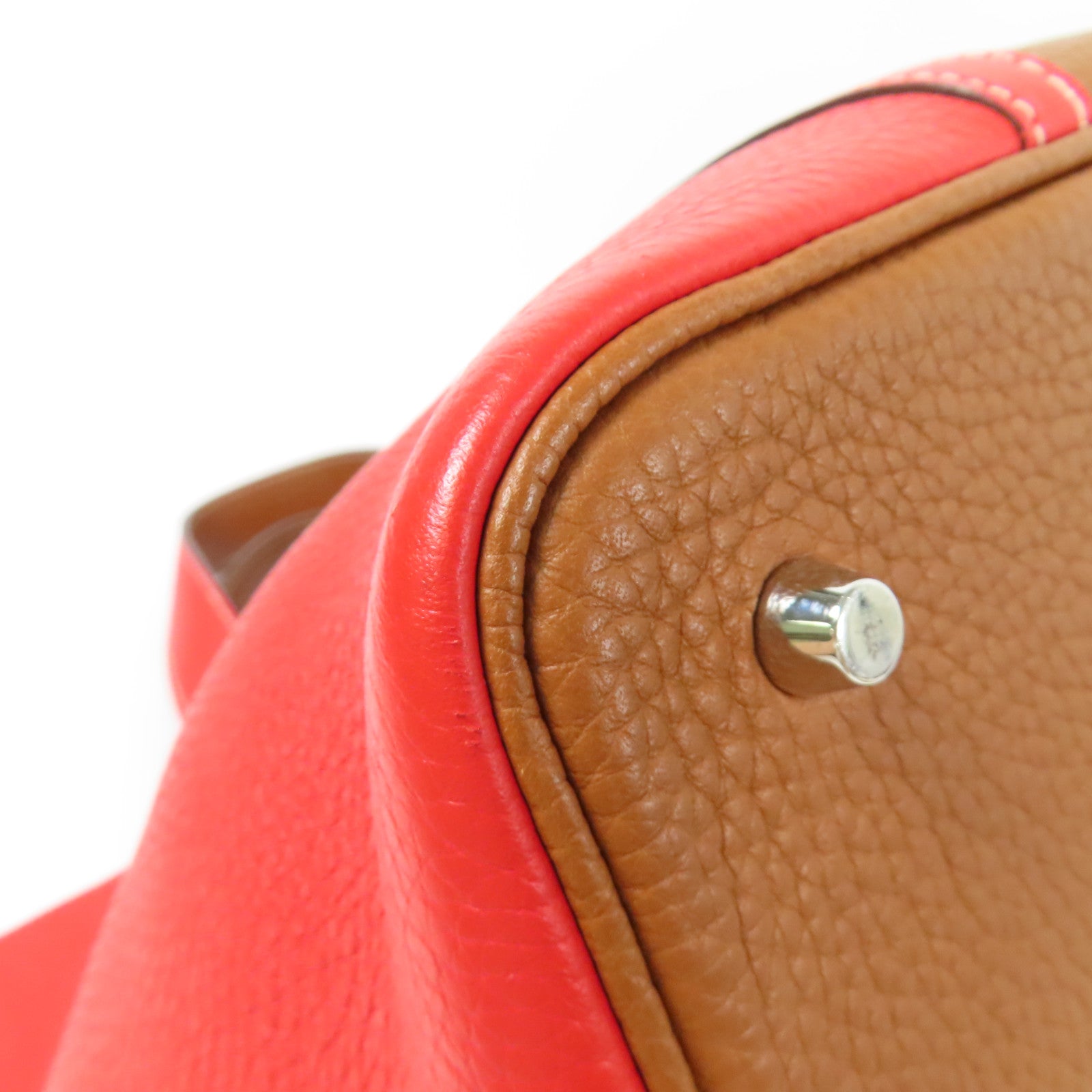 HERMES Clemence皮革Picotin MM銀扣手挽袋Gold/Rouge de Coeu