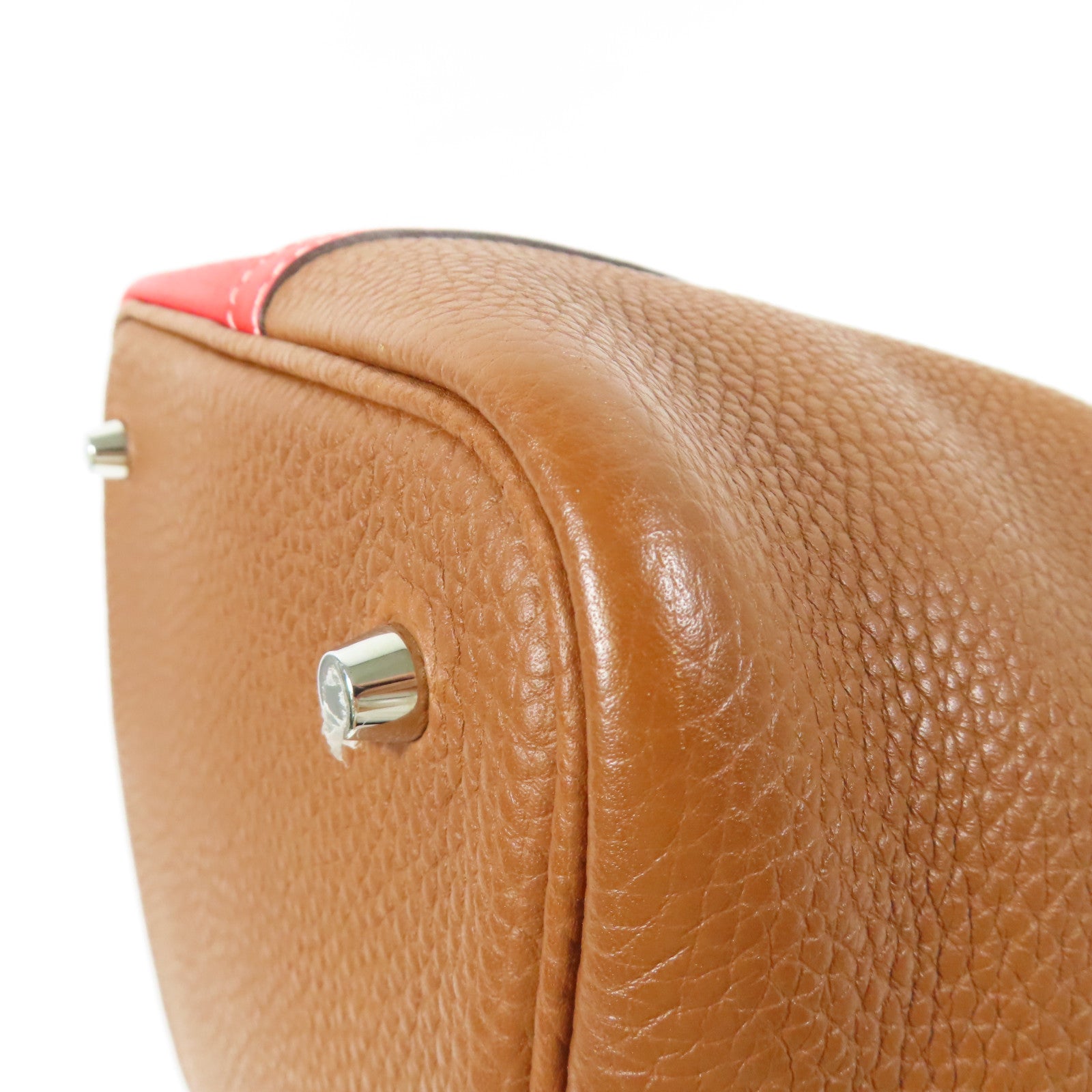 HERMES Clemence皮革Picotin MM銀扣手挽袋Gold/Rouge de Coeu
