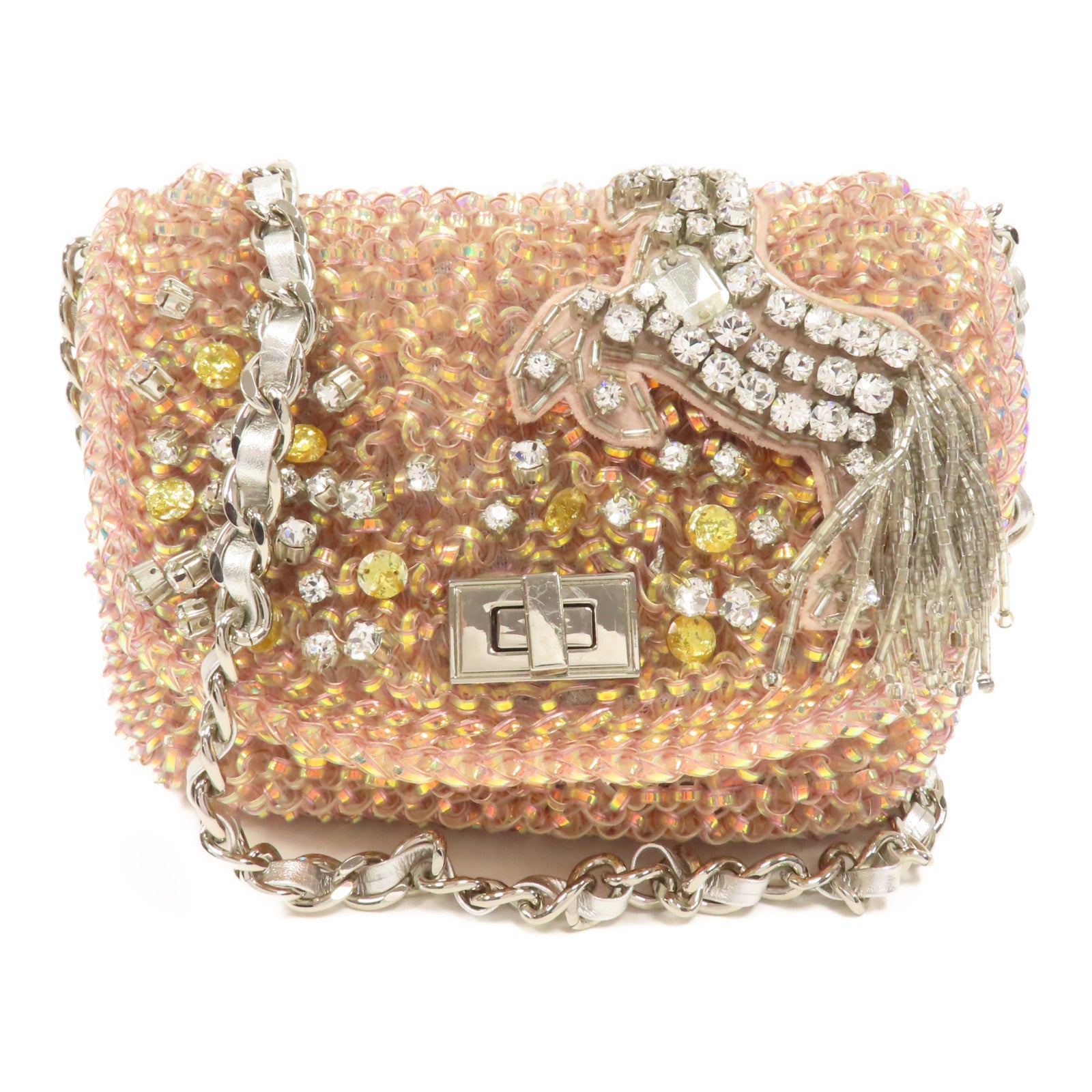 ANTEPRIMA PVC Chain Shoulder Bag銀扣鏈帶肩背袋粉紅色