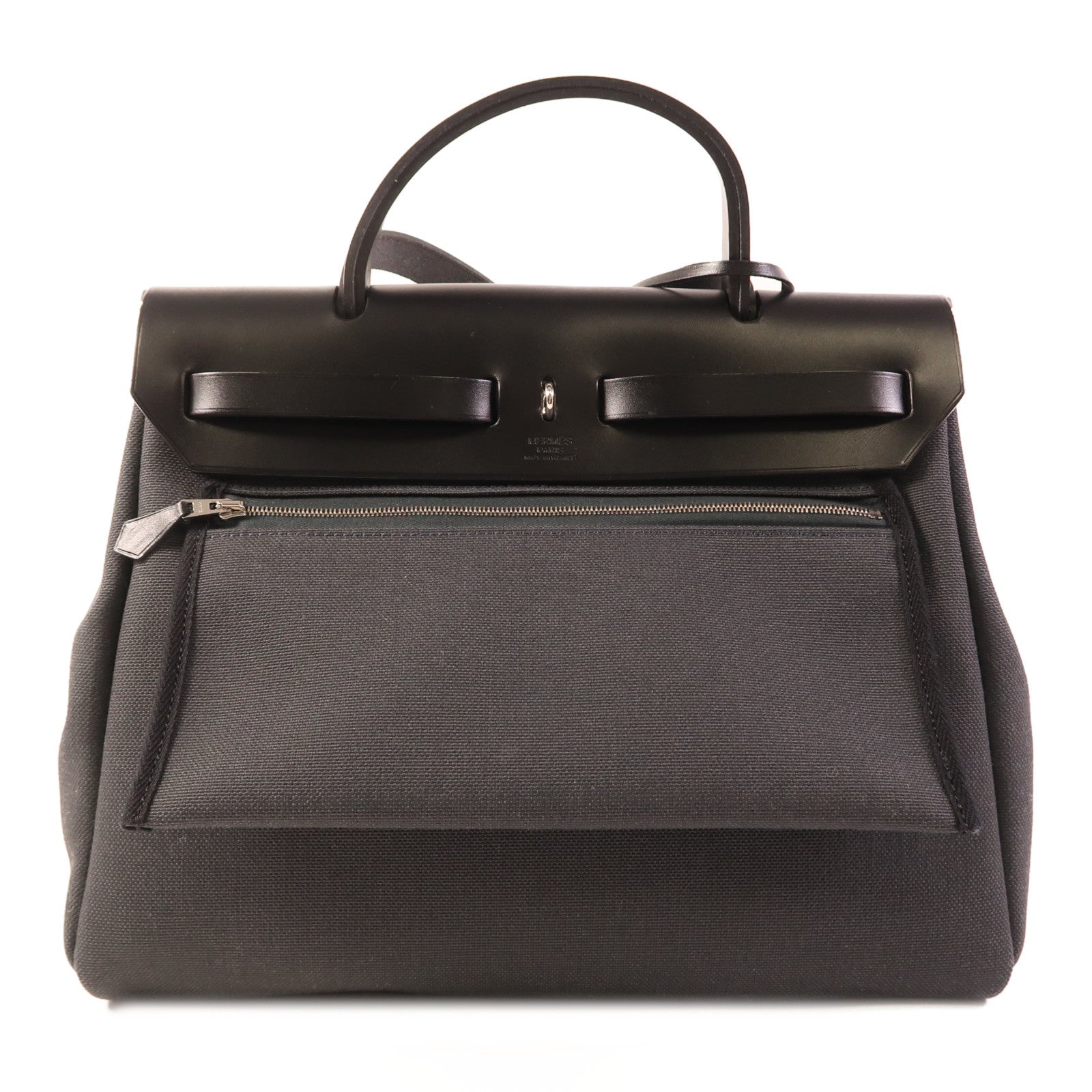 HERMES 帆布Herbag PM銀扣手挽肩背兩用袋Ardoise
