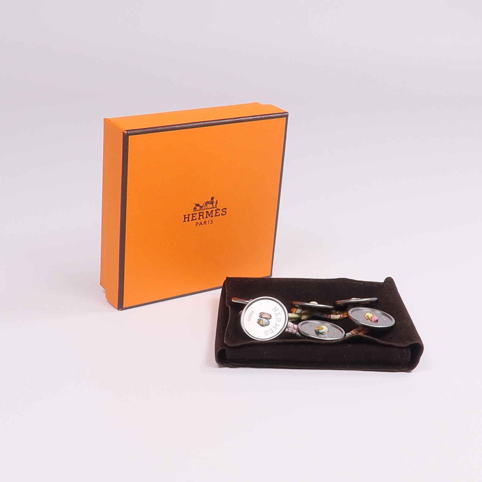 HERMES 絲質/金屬Petit H Button Bracelet手帶