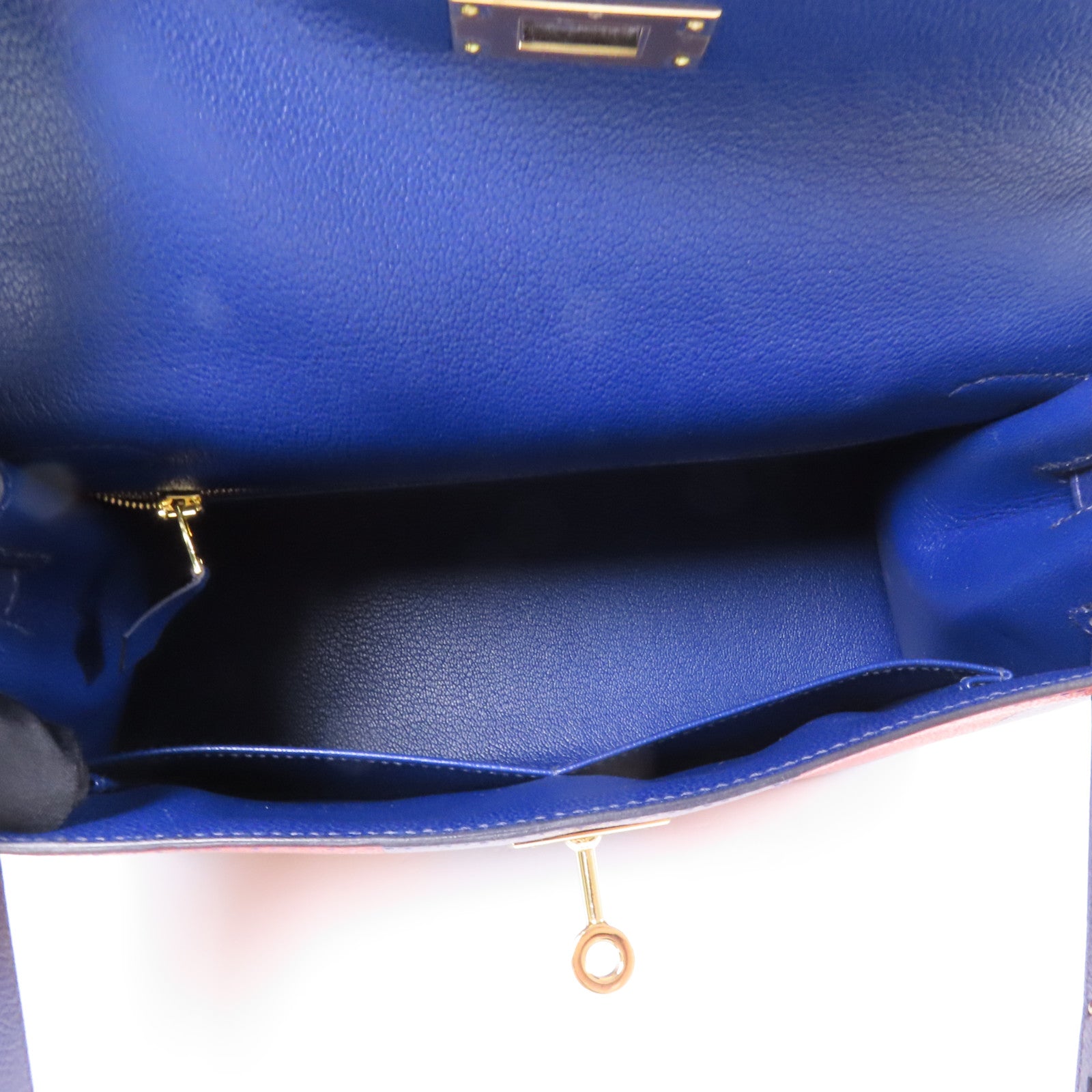 HERMES Epsom/Clemence皮革Kelly 28金扣手挽肩背兩用袋 Bleu Saphir/ Brique