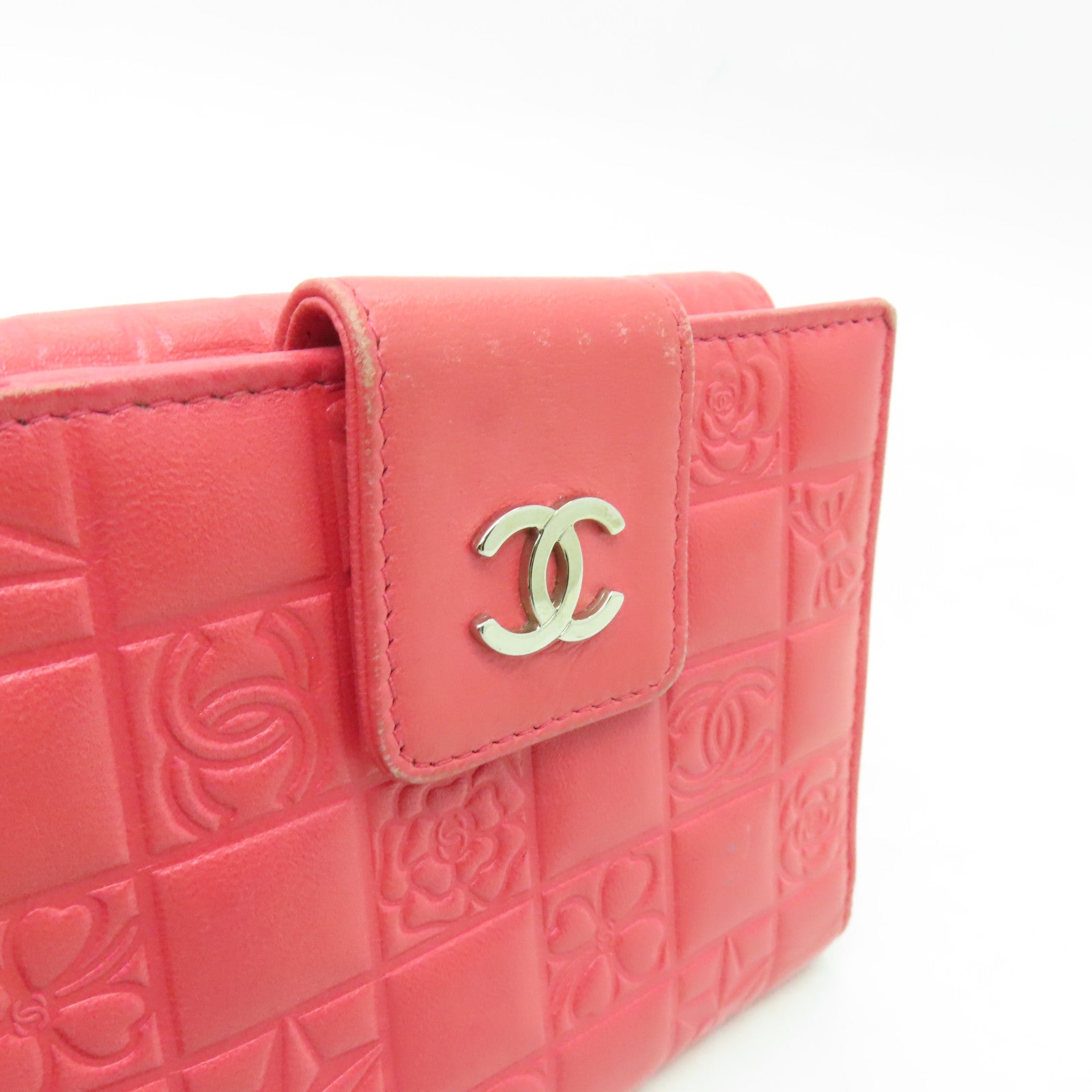 CHANEL 【激減優惠】牛皮皮革Wallet銀扣錢包粉紅色