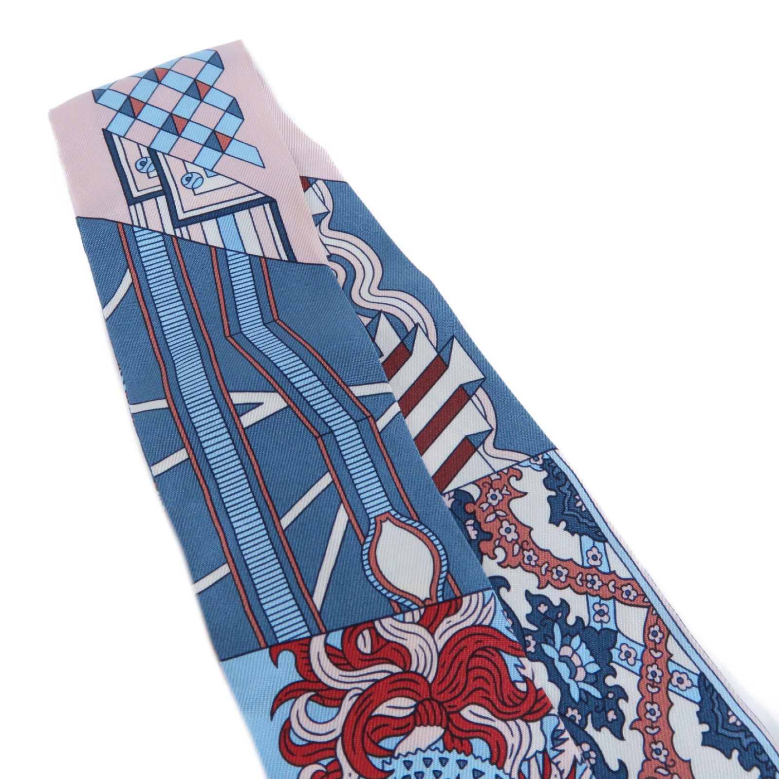 HERMES 【激減優惠】絲質Twilly Scarf絲巾藍色/粉紅色