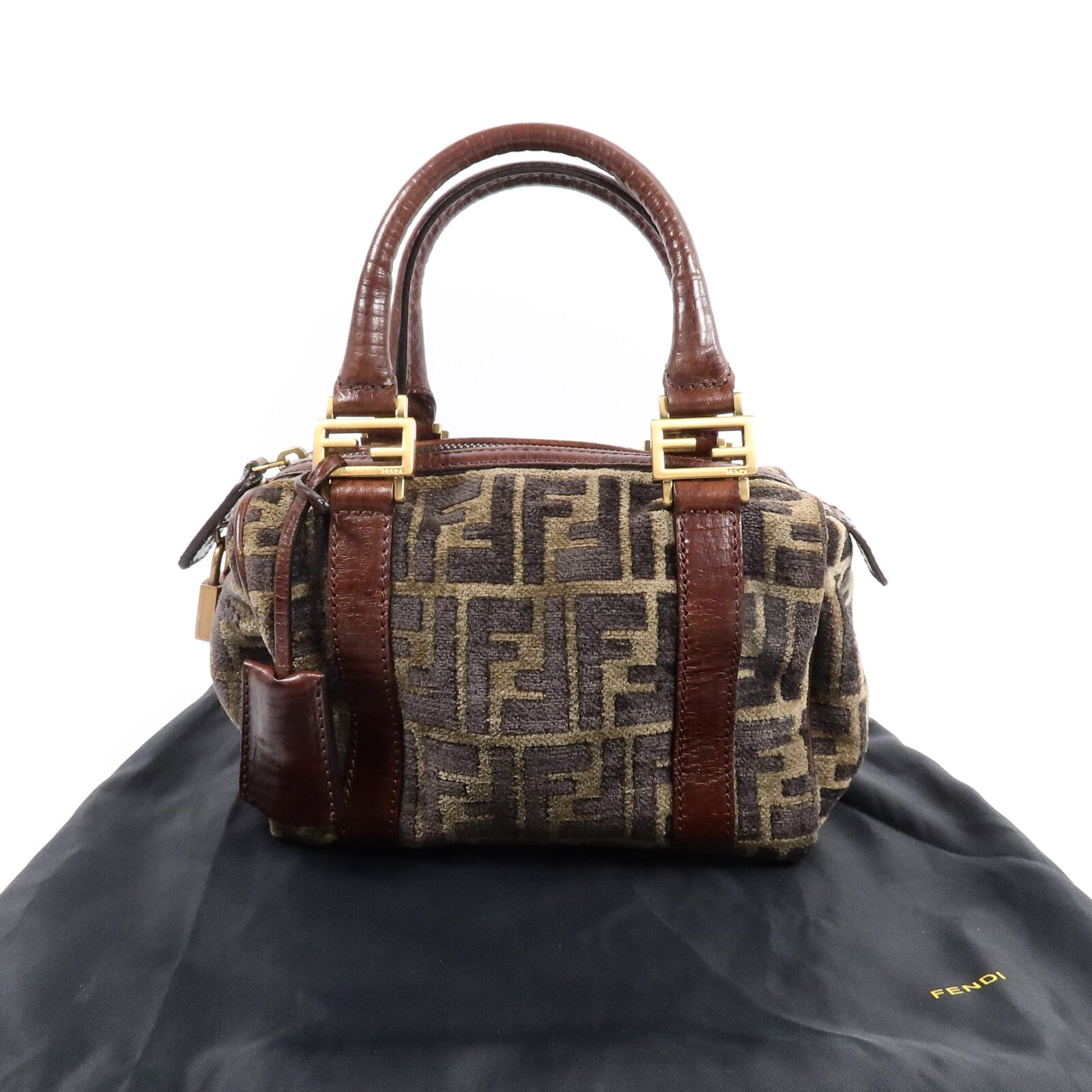 FENDI 天鵝絨Zucca Boston手挽袋