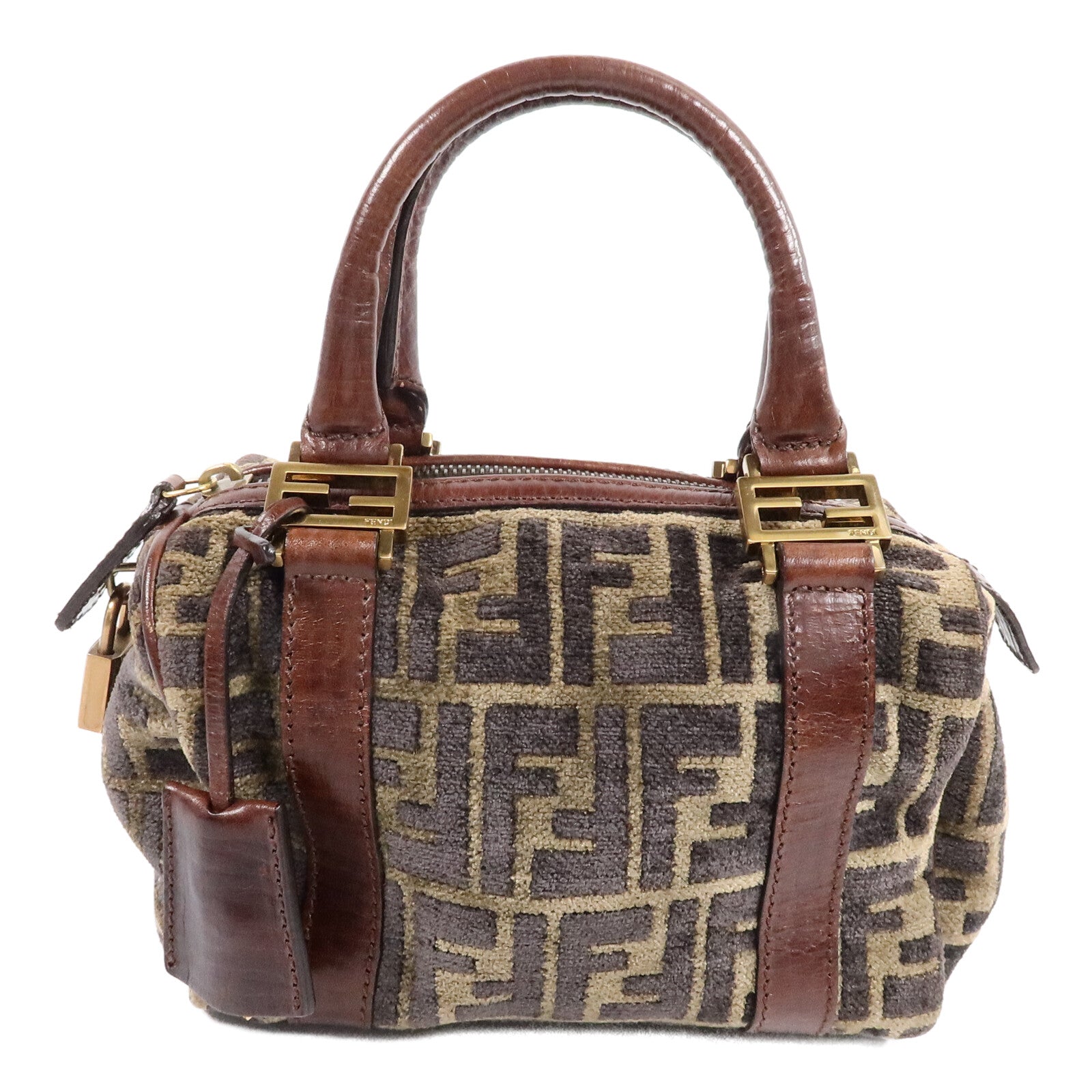 FENDI 天鵝絨Zucca Boston手挽袋